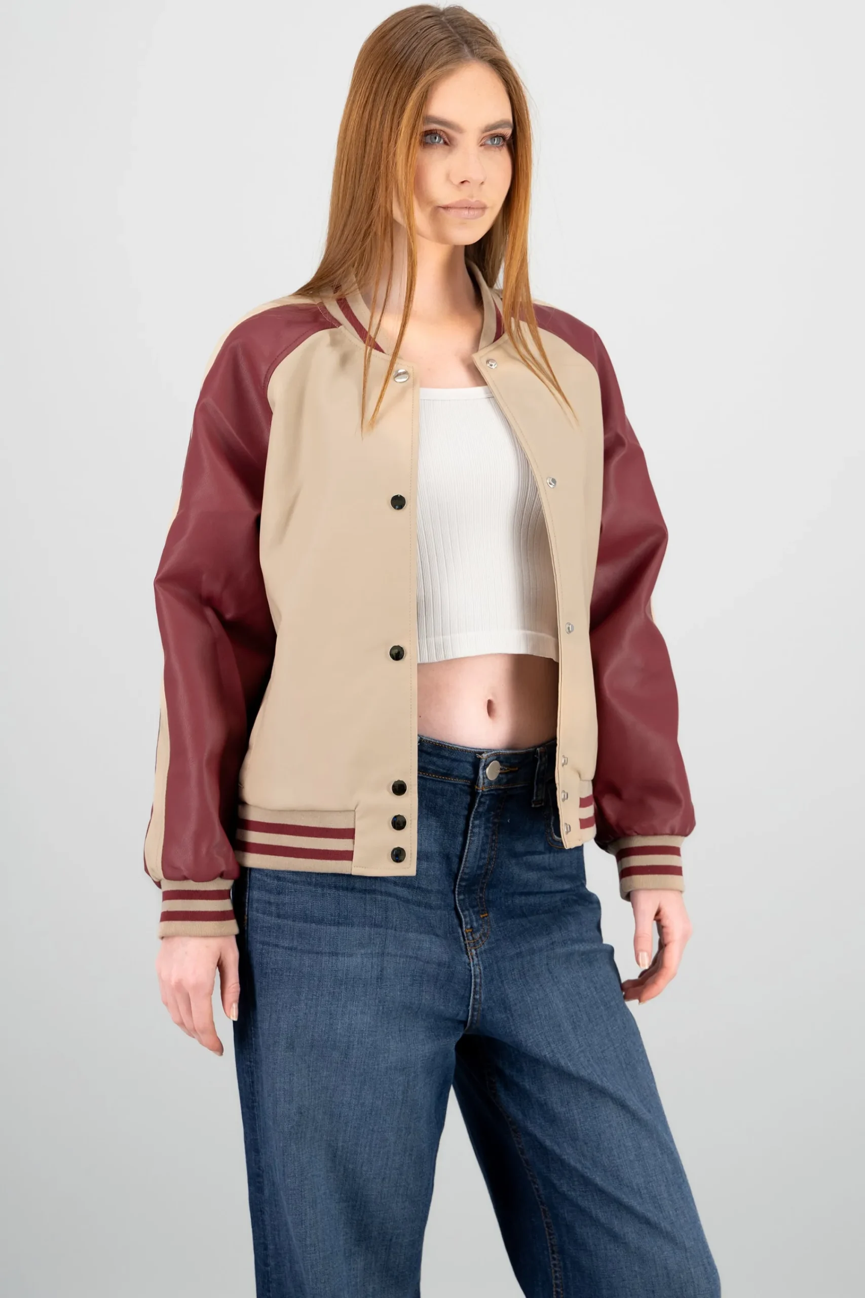 Shasa Faux Leather Bomber Jacket