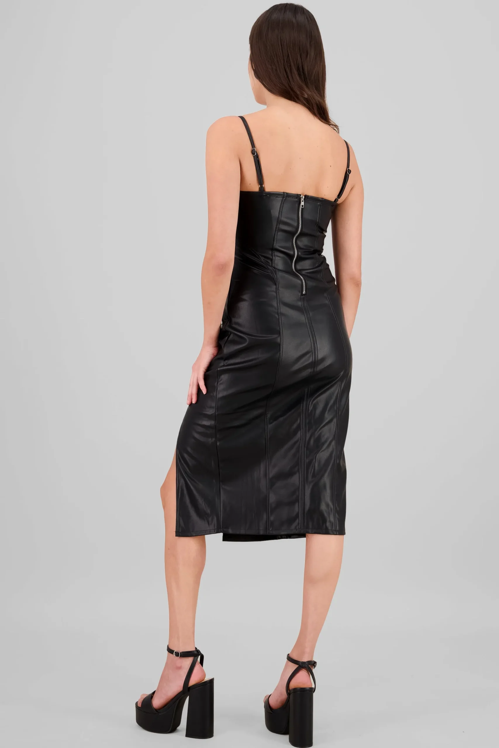Shasa Faux Leather Midi Dress