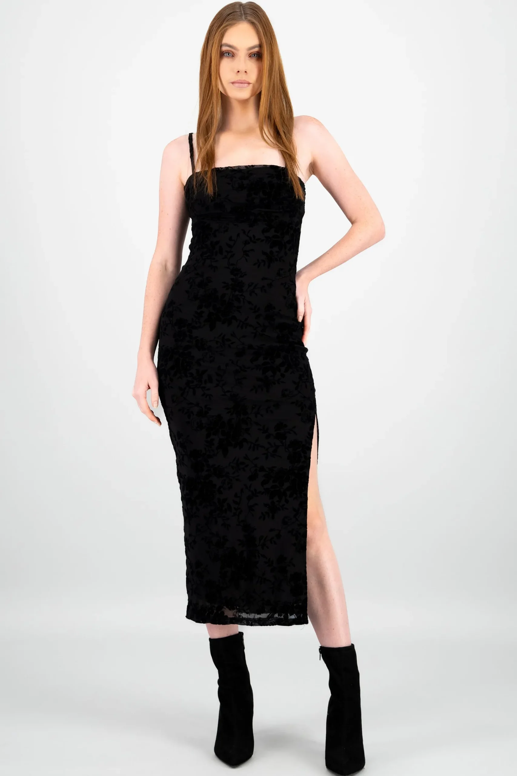 Shasa Flocked Mesh Midi Dress