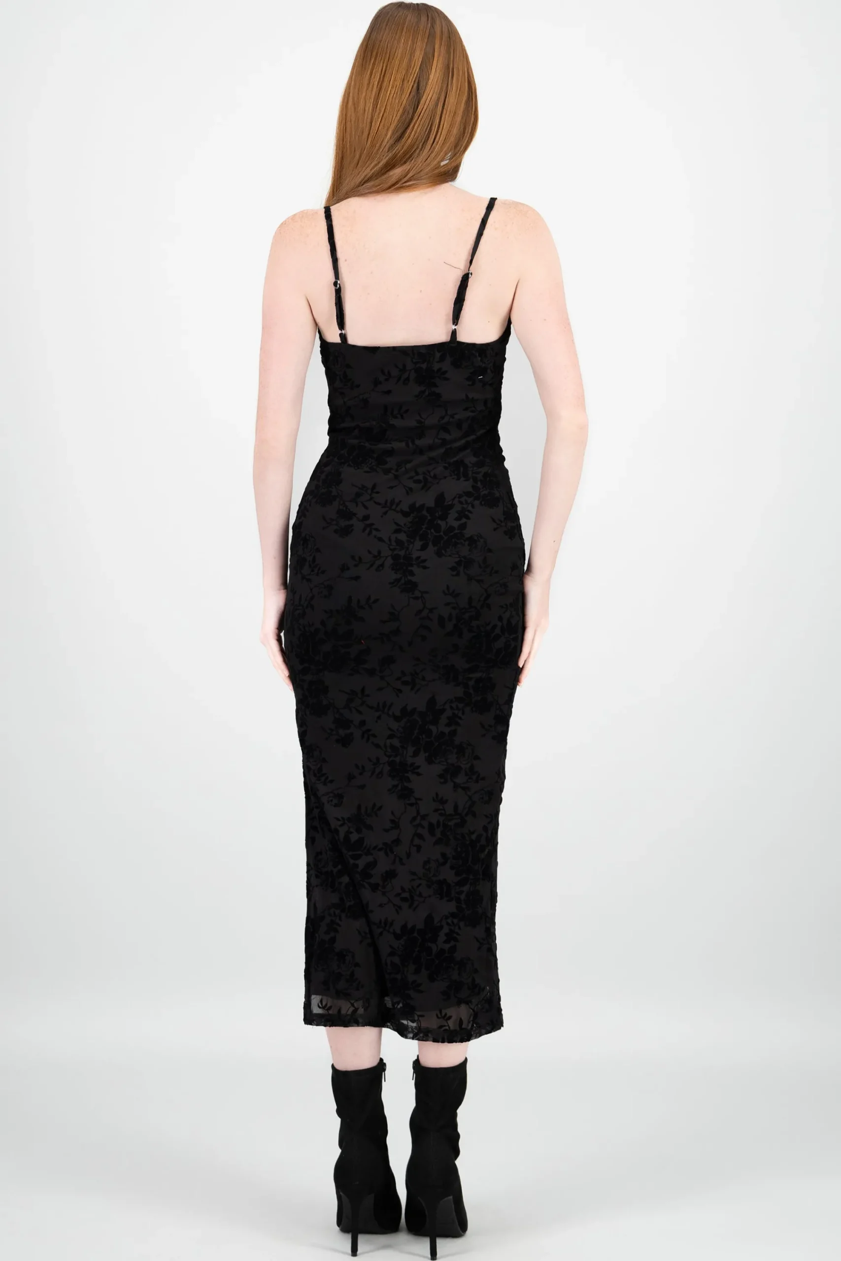 Shasa Flocked Mesh Midi Dress