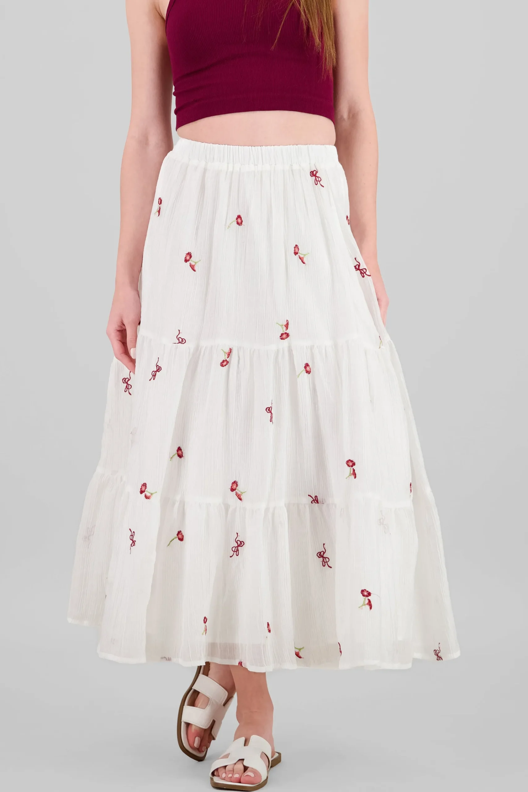 Shasa Floral Embroidery Midi Skirt