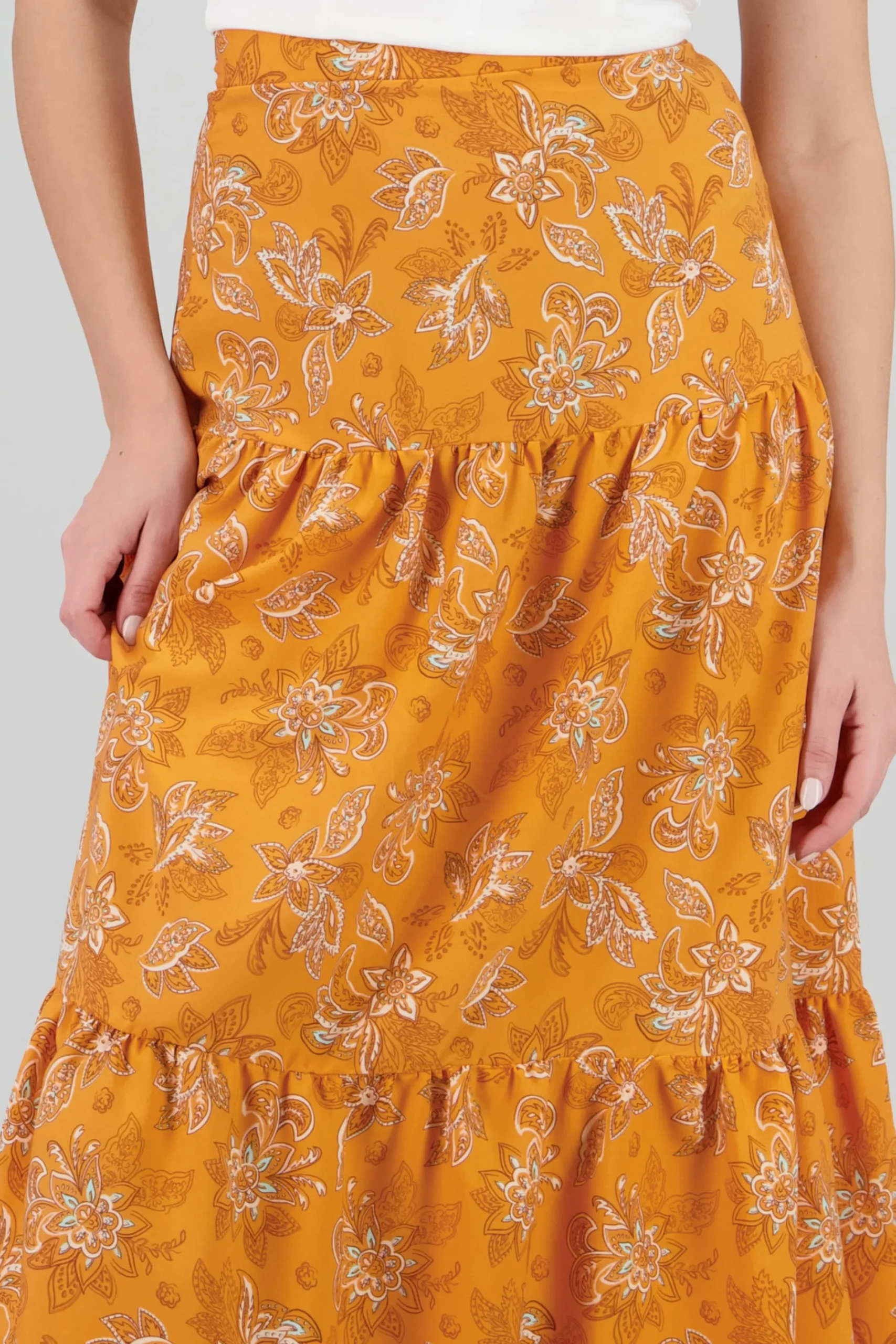 Shasa Floral Print Ruffle Maxi Skirt