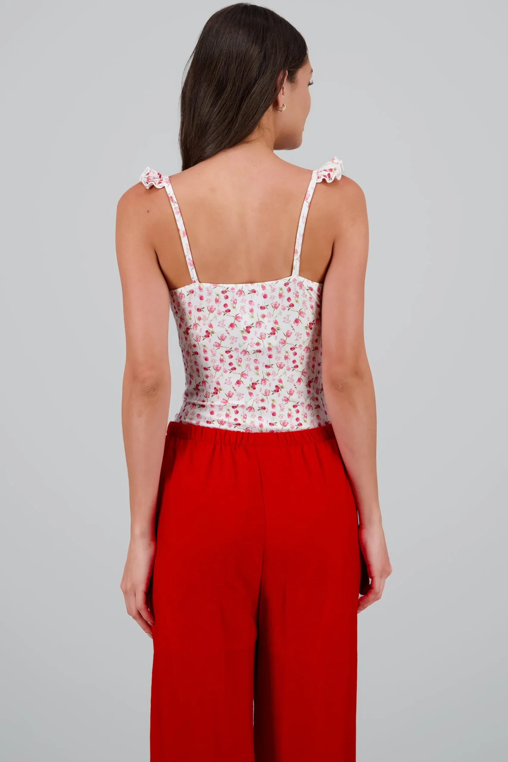 Shasa Floral Ruffle Strap Bodysuit