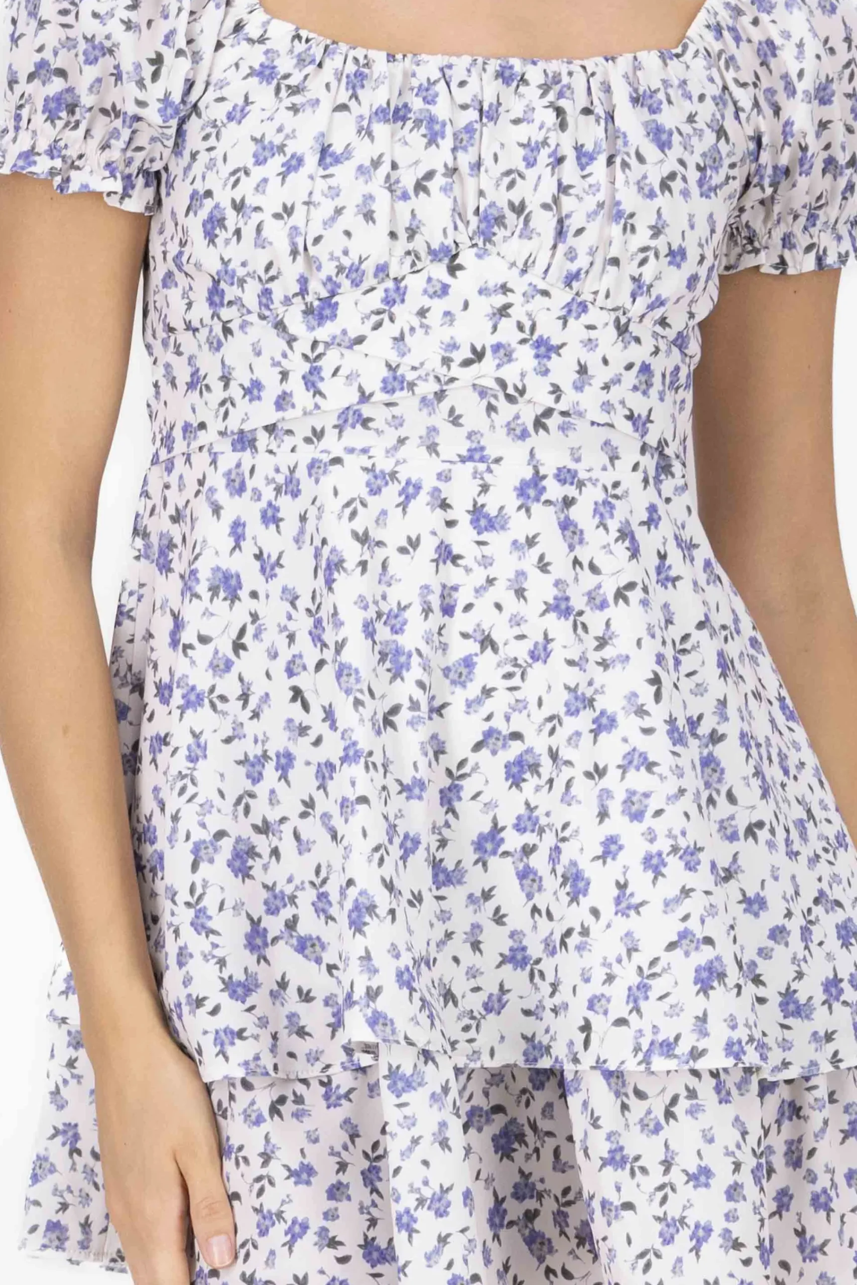Shasa Floral SquareNeck Ruffled Mini Dress
