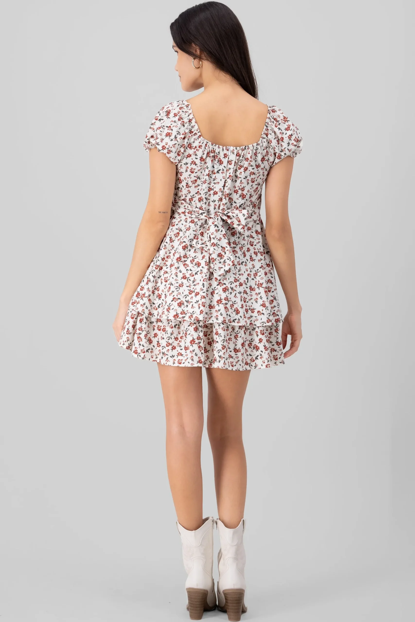 Shasa Floral SquareNeck Ruffled Mini Dress