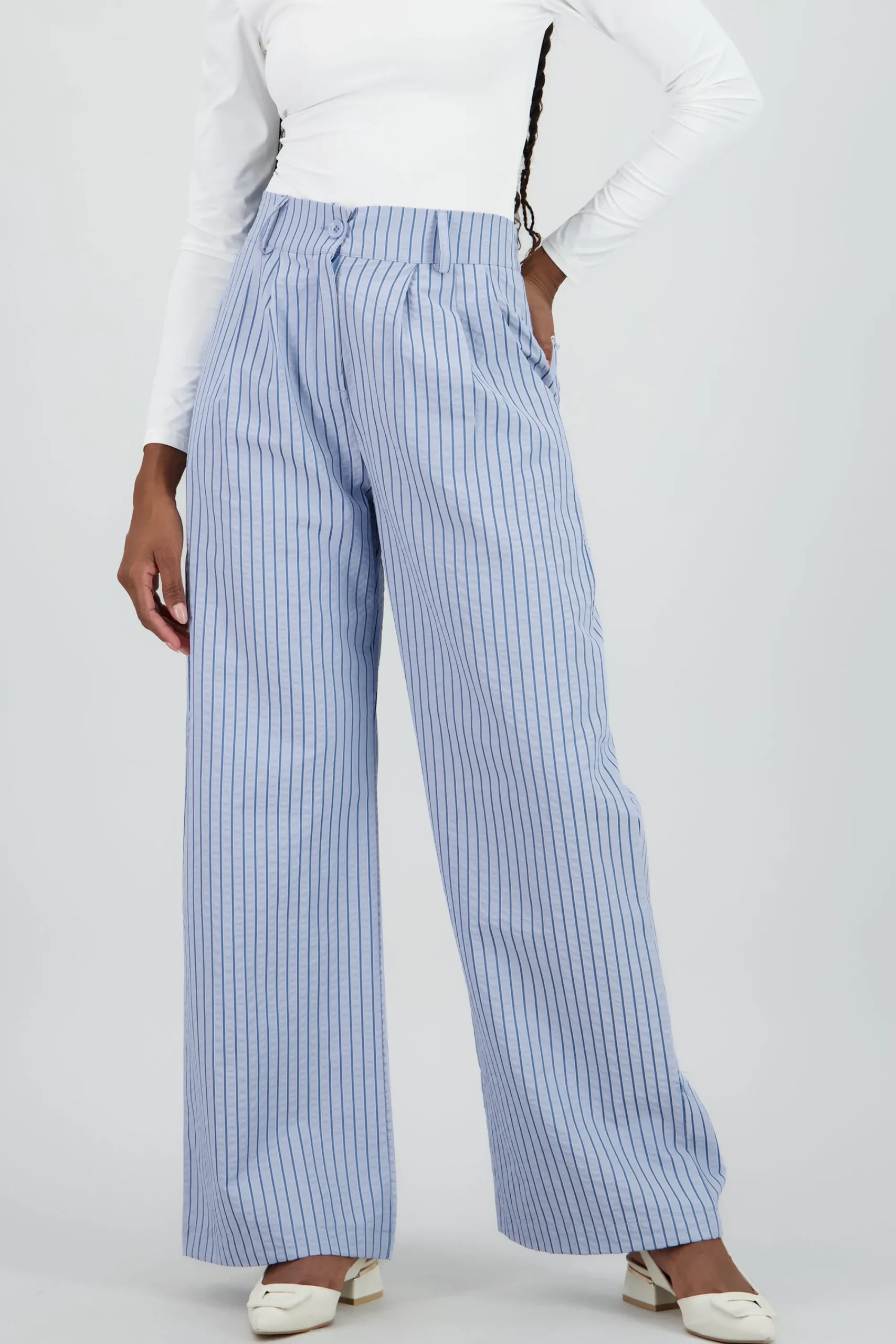 Shasa Flowing Wide Leg Pants with Stripe Detail