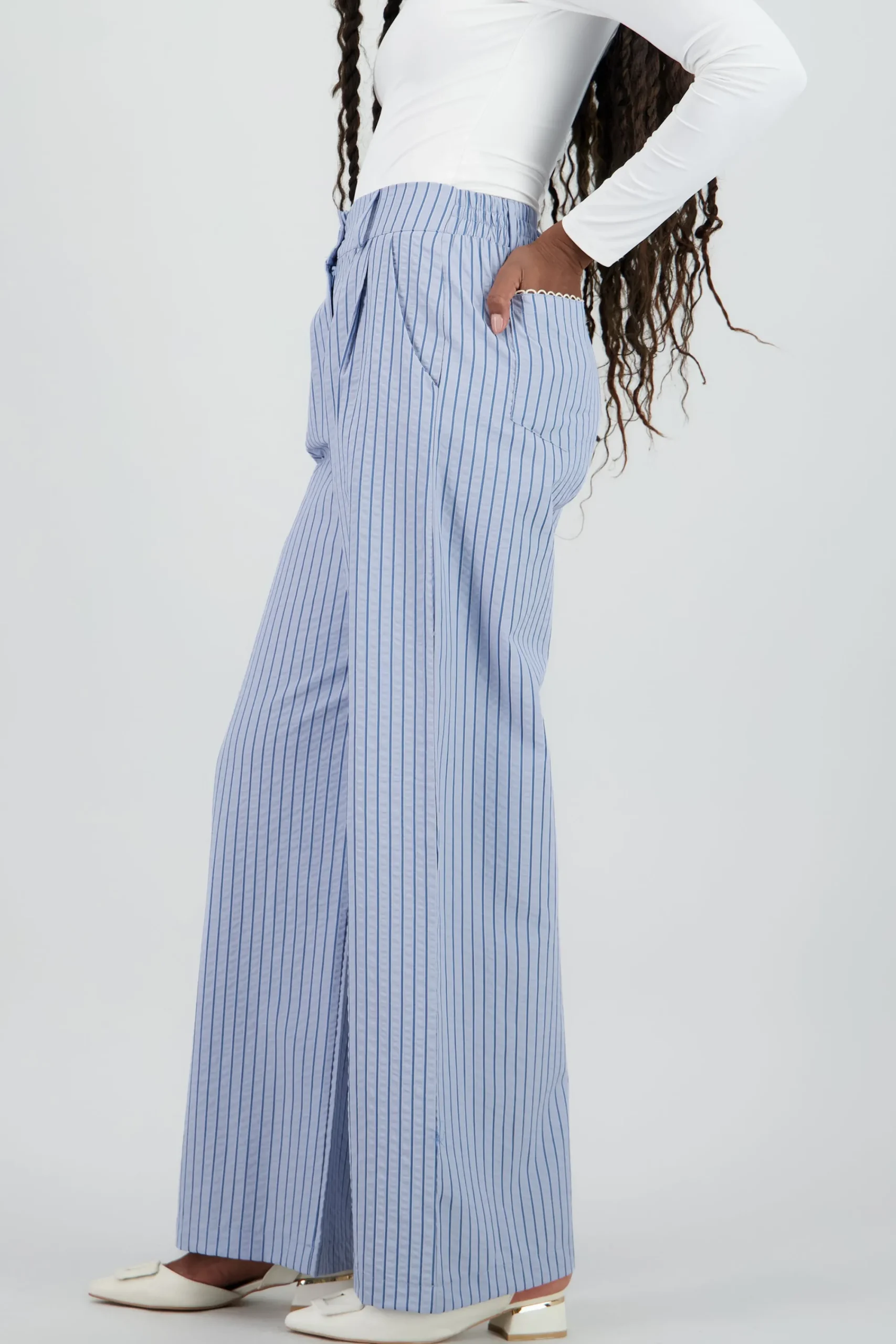 Shasa Flowing Wide Leg Pants with Stripe Detail
