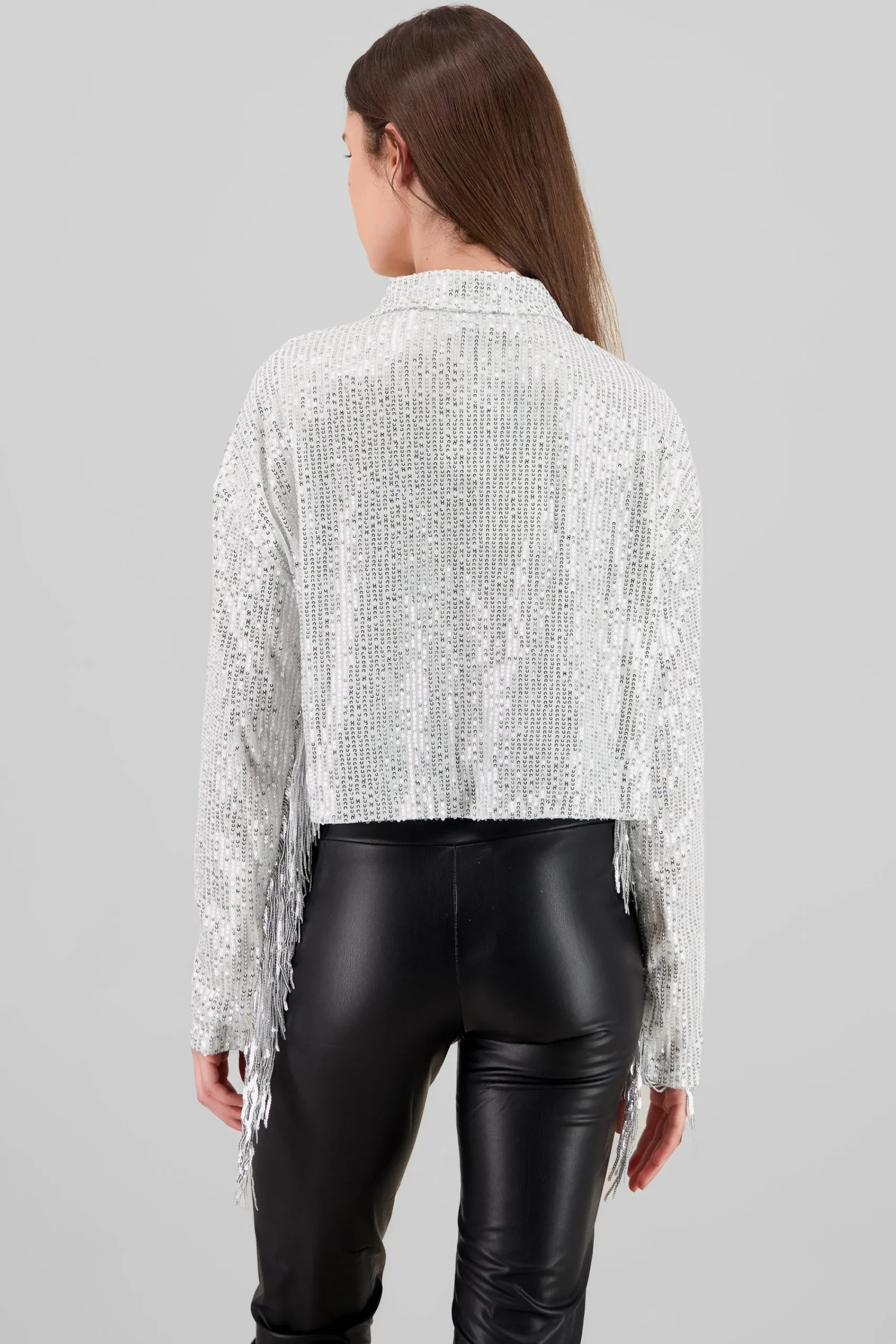 Shasa Fringe and Glitter Denim Jacket