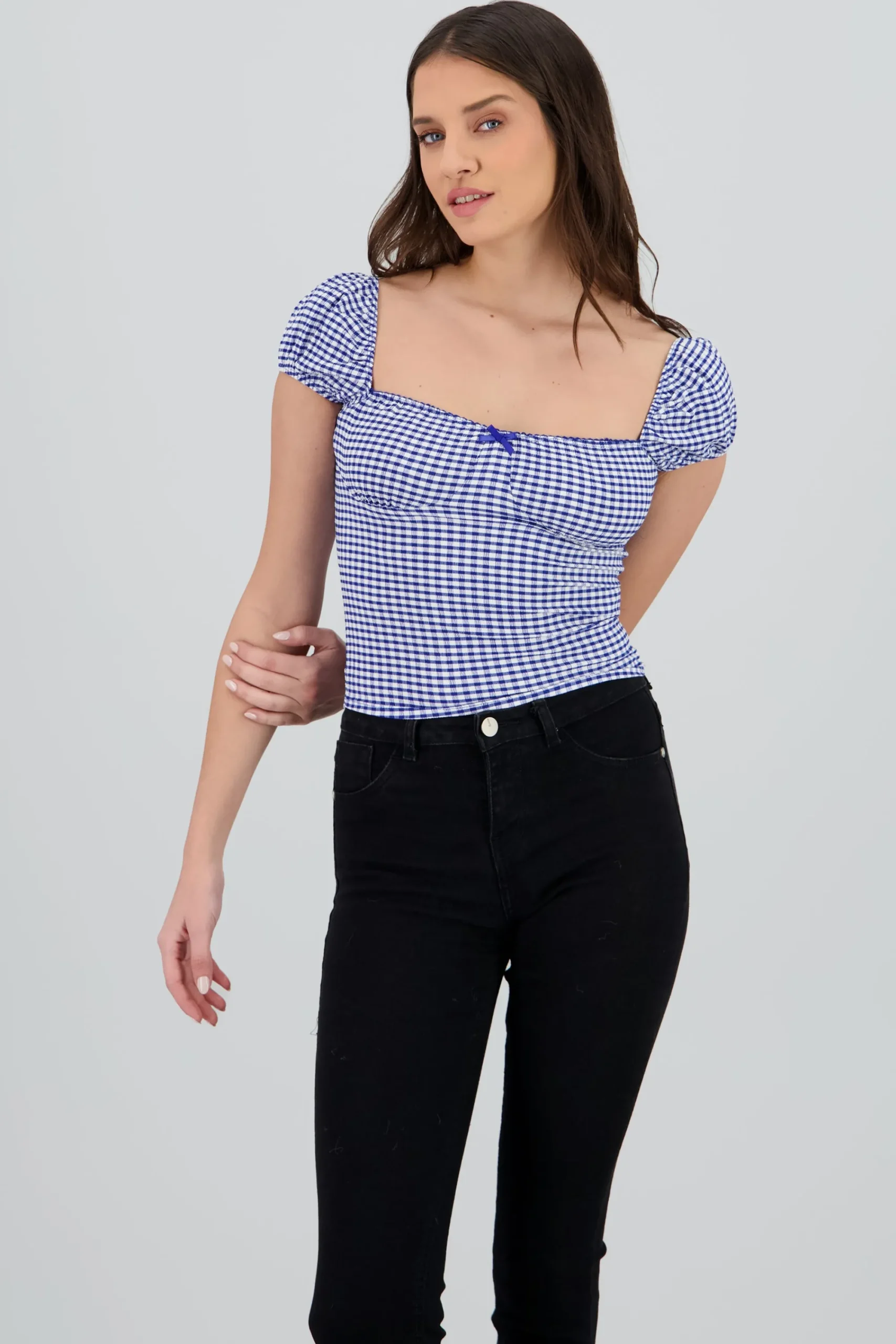 Shasa Gingham Bow Detail Blouse