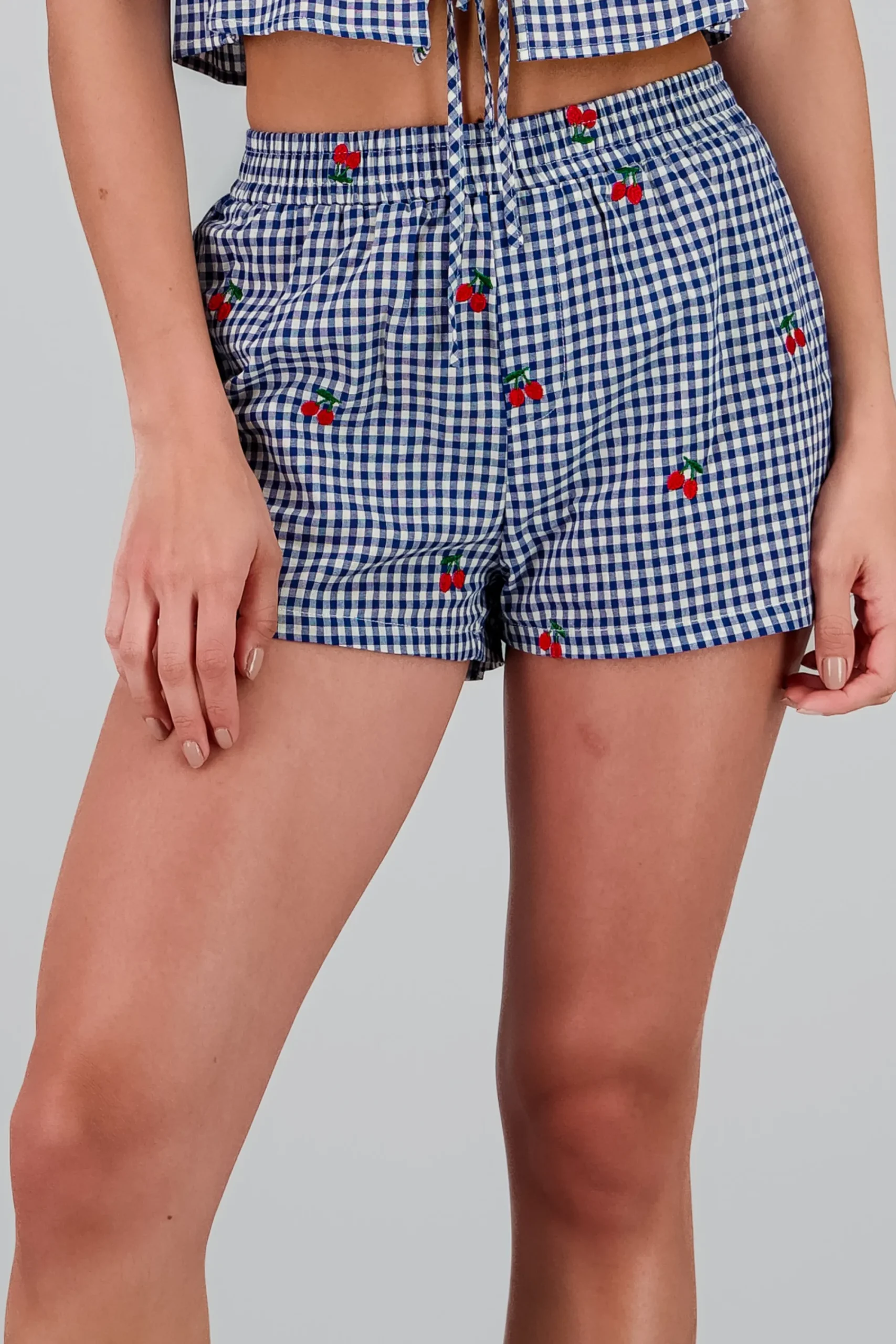Shasa Gingham Cherry Embroidered Shorts
