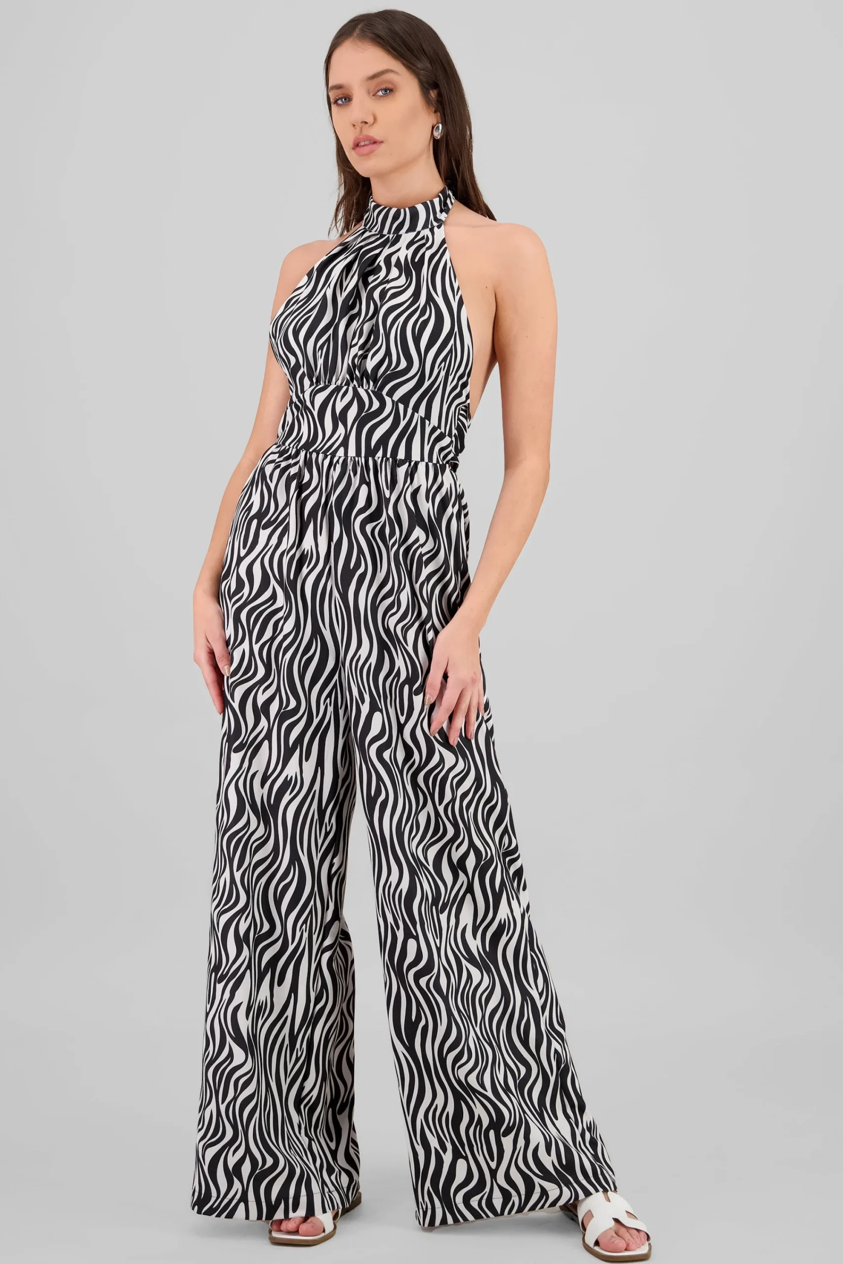 Shasa Halter Zebra Print Jumpsuit