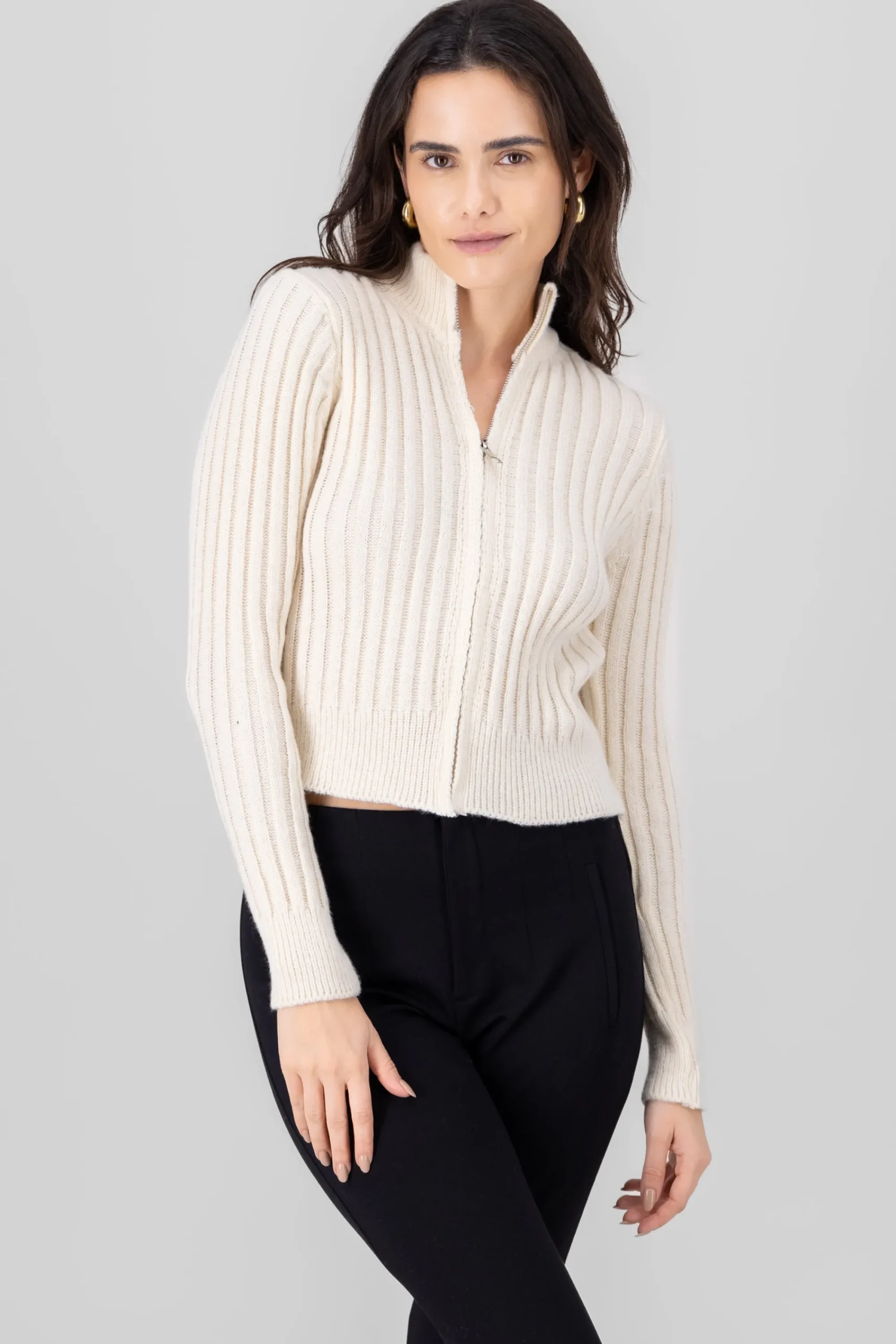 Shasa High Neck Sweater With Zipper