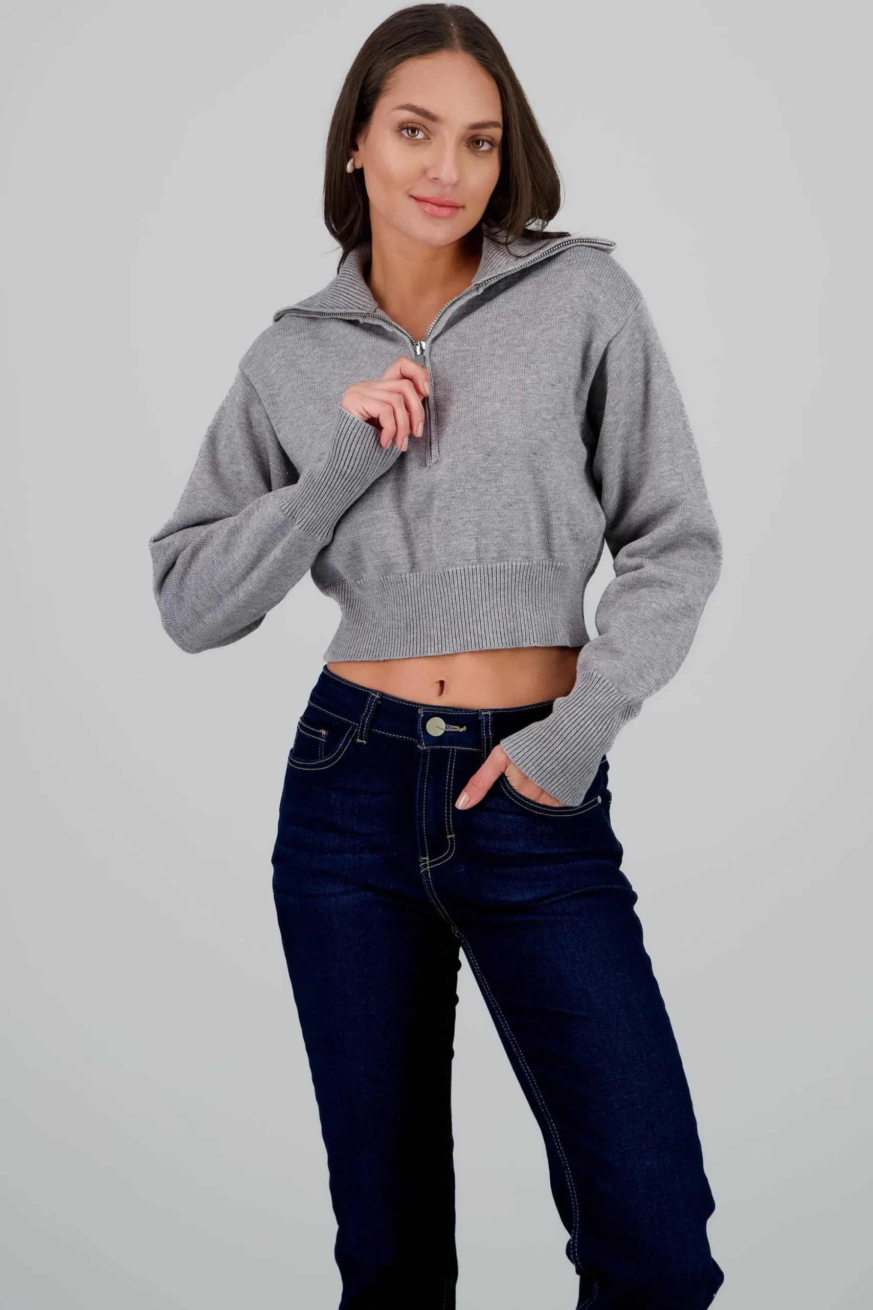 Shasa High Neck Sweater with Zipper