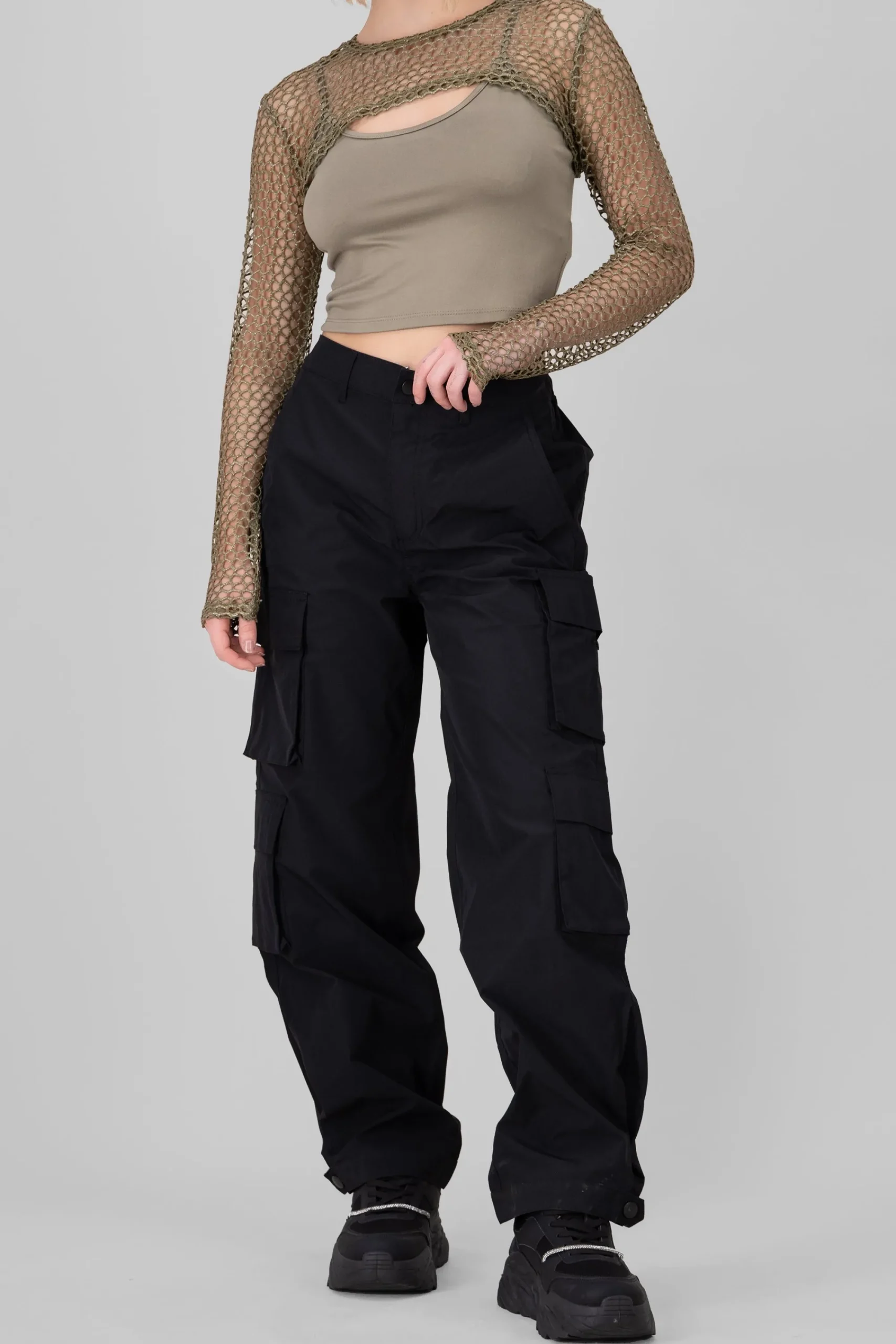 Shasa High Waist Cargo Pants With Pleated Details
