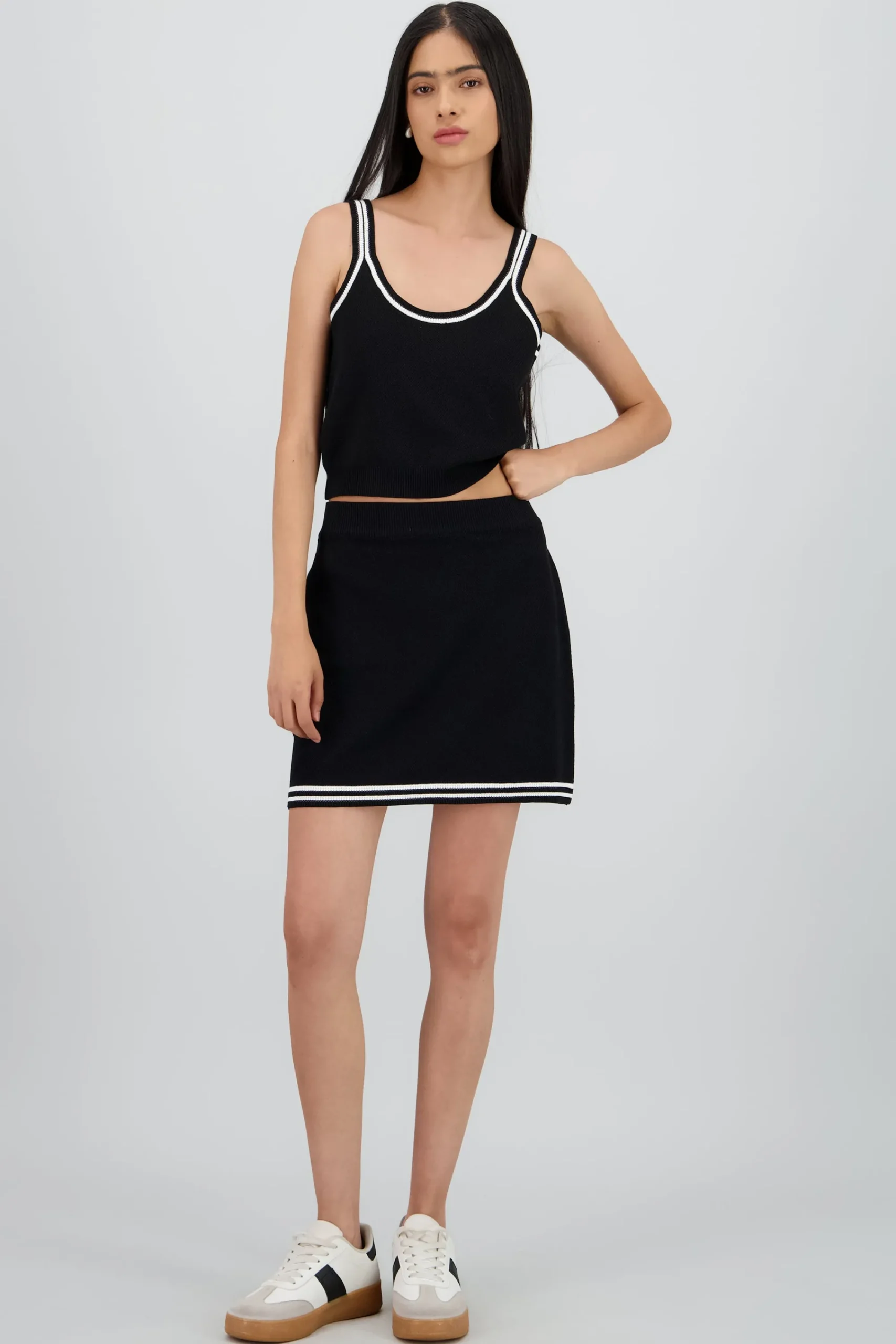 Shasa Knit Mini Skirt with Contrast Stripes