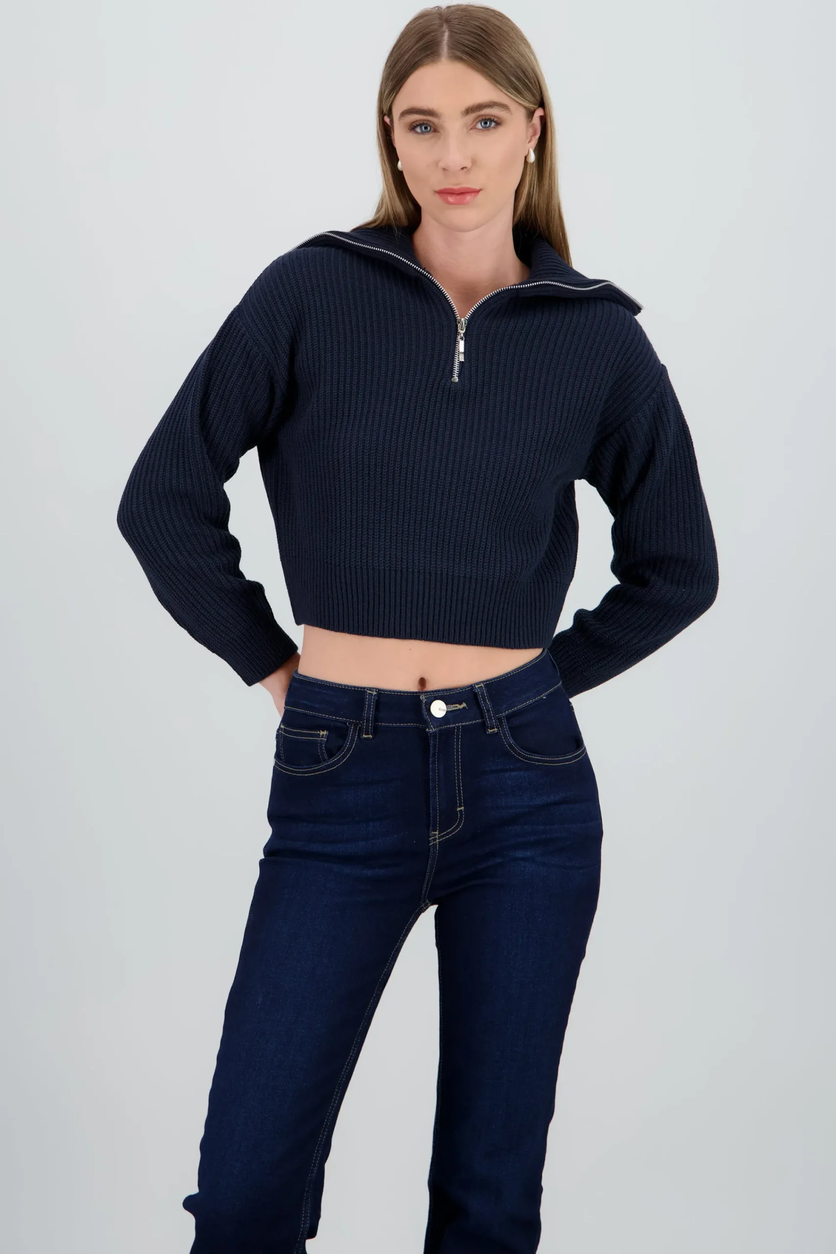 Shasa Knit Sweater with Zipper Detail