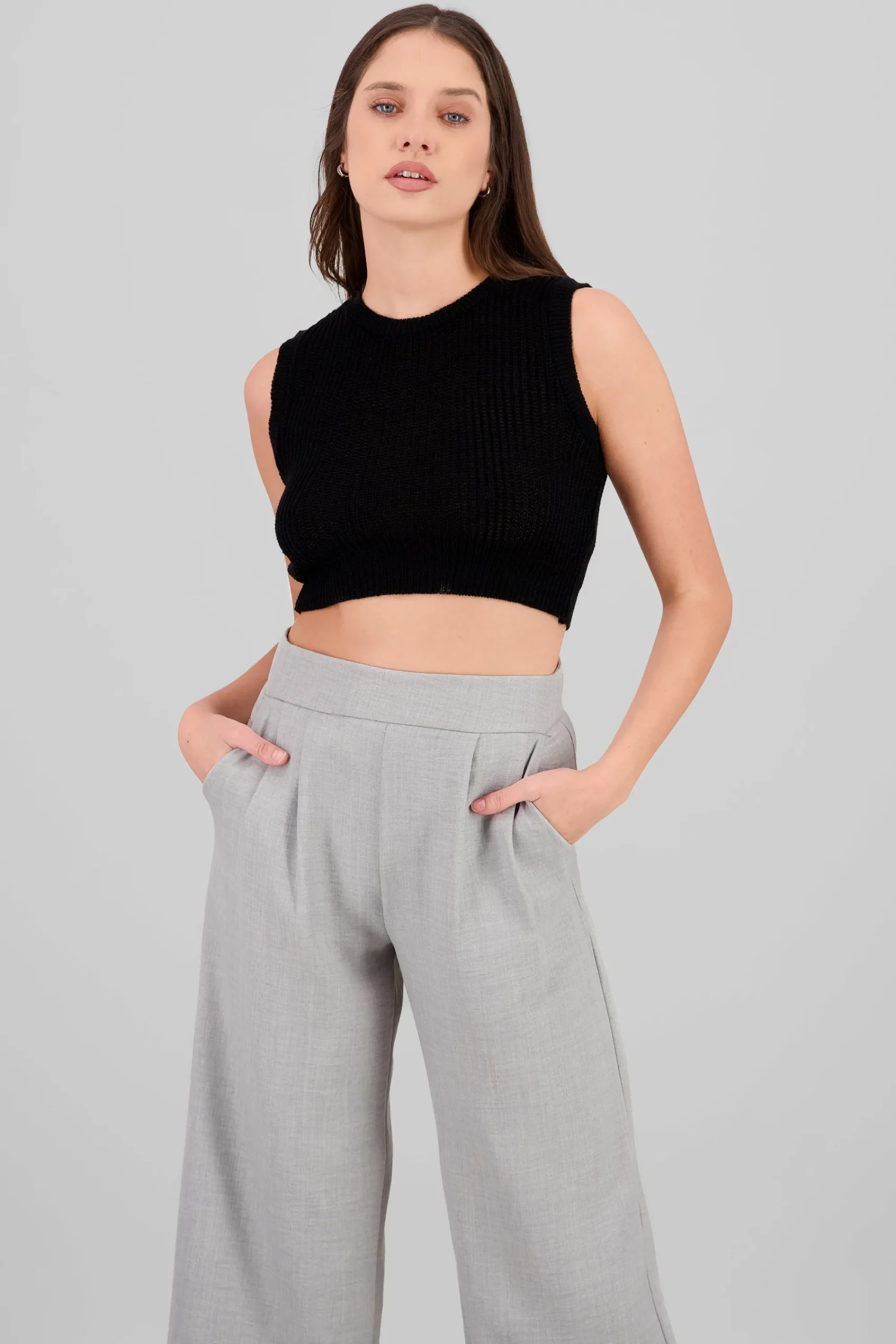 Shasa Knitted Pointelle Crop Top