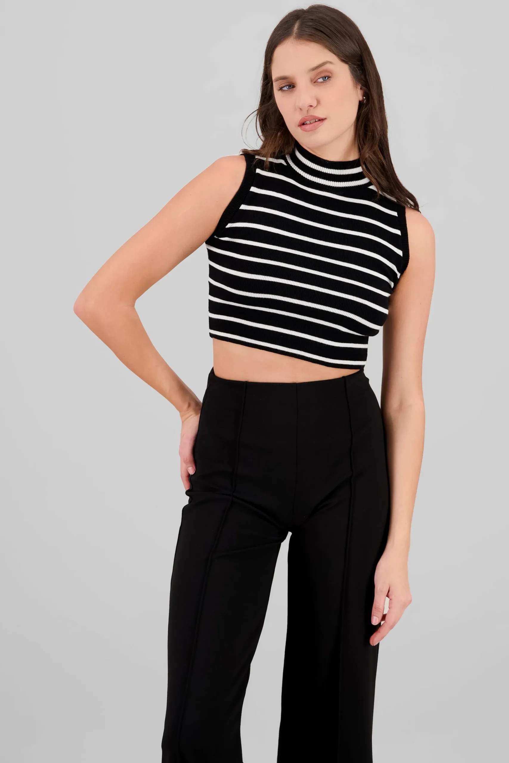 Shasa Knitted Striped High Neck Top
