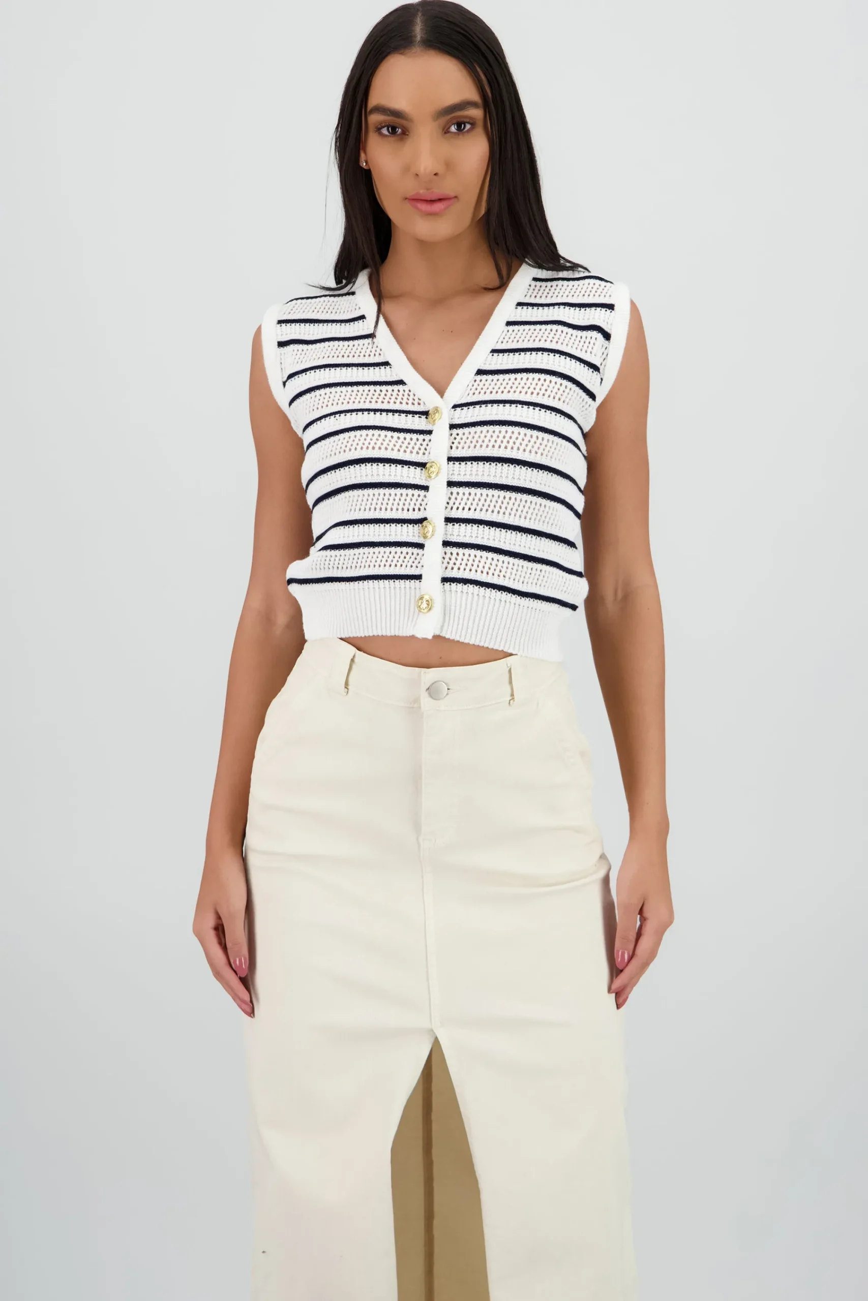 Shasa Knitted Vest with Stripe Detail