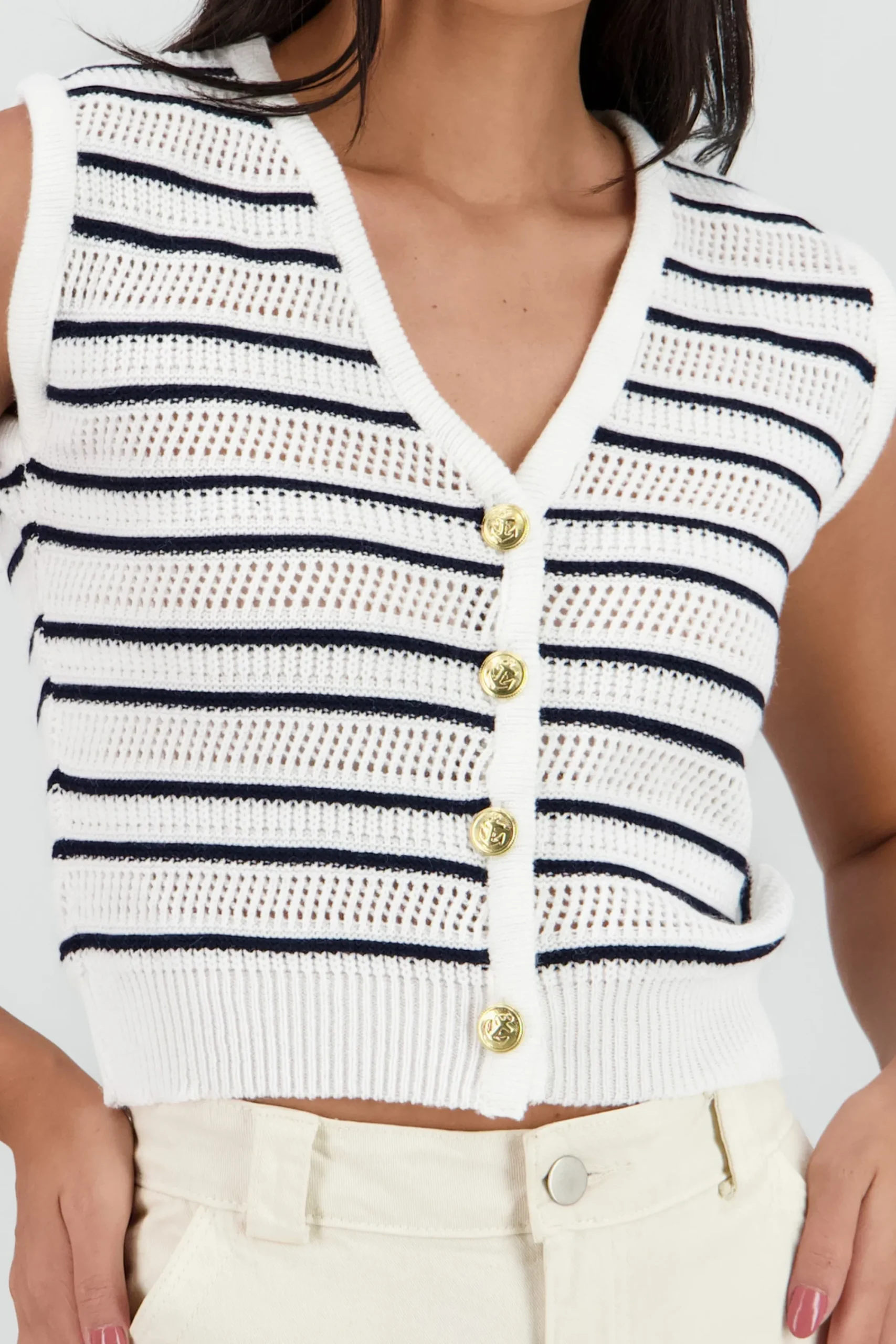 Shasa Knitted Vest with Stripe Detail