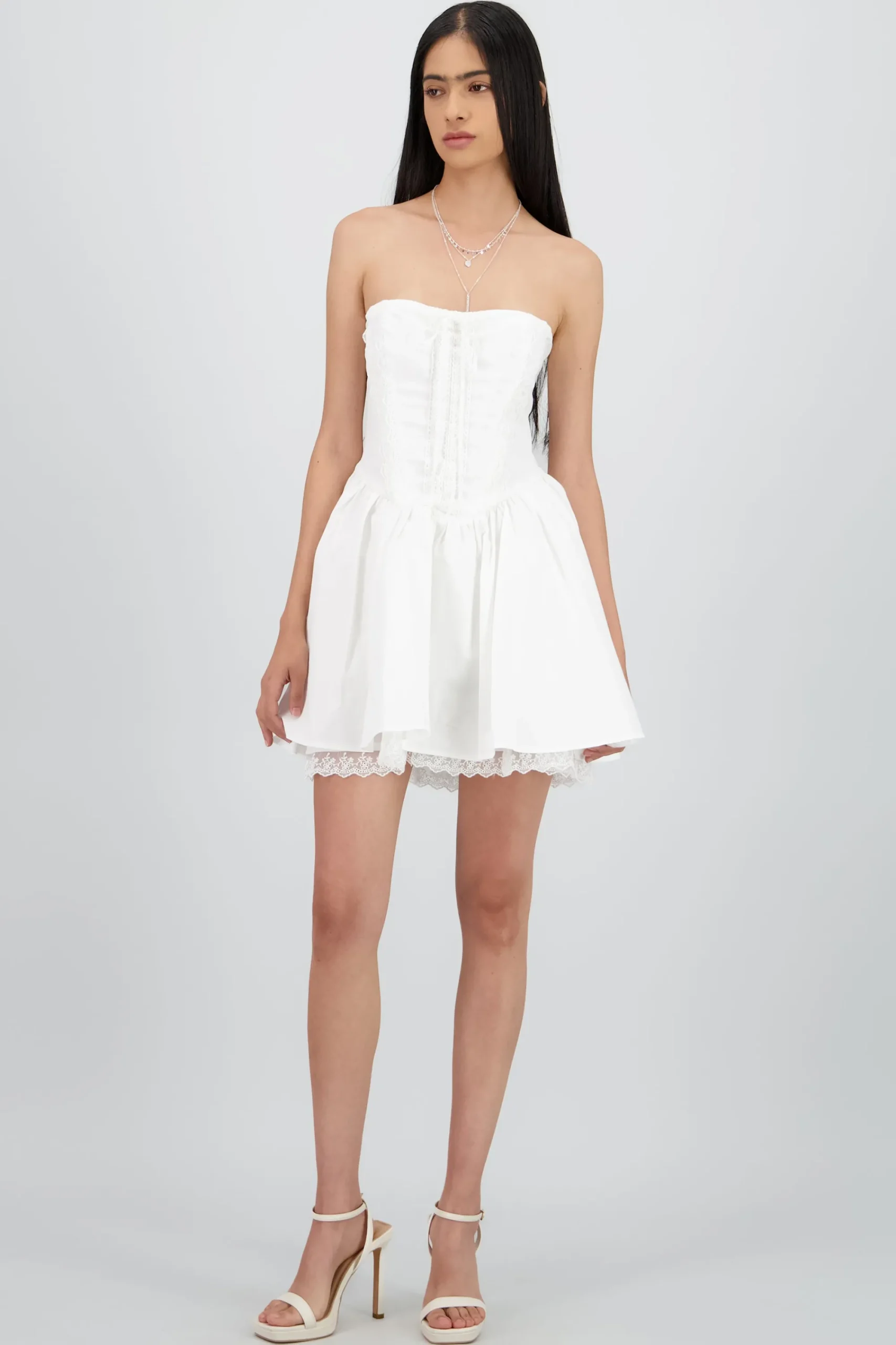 Shasa Lace Detail Poplin Mini Dress