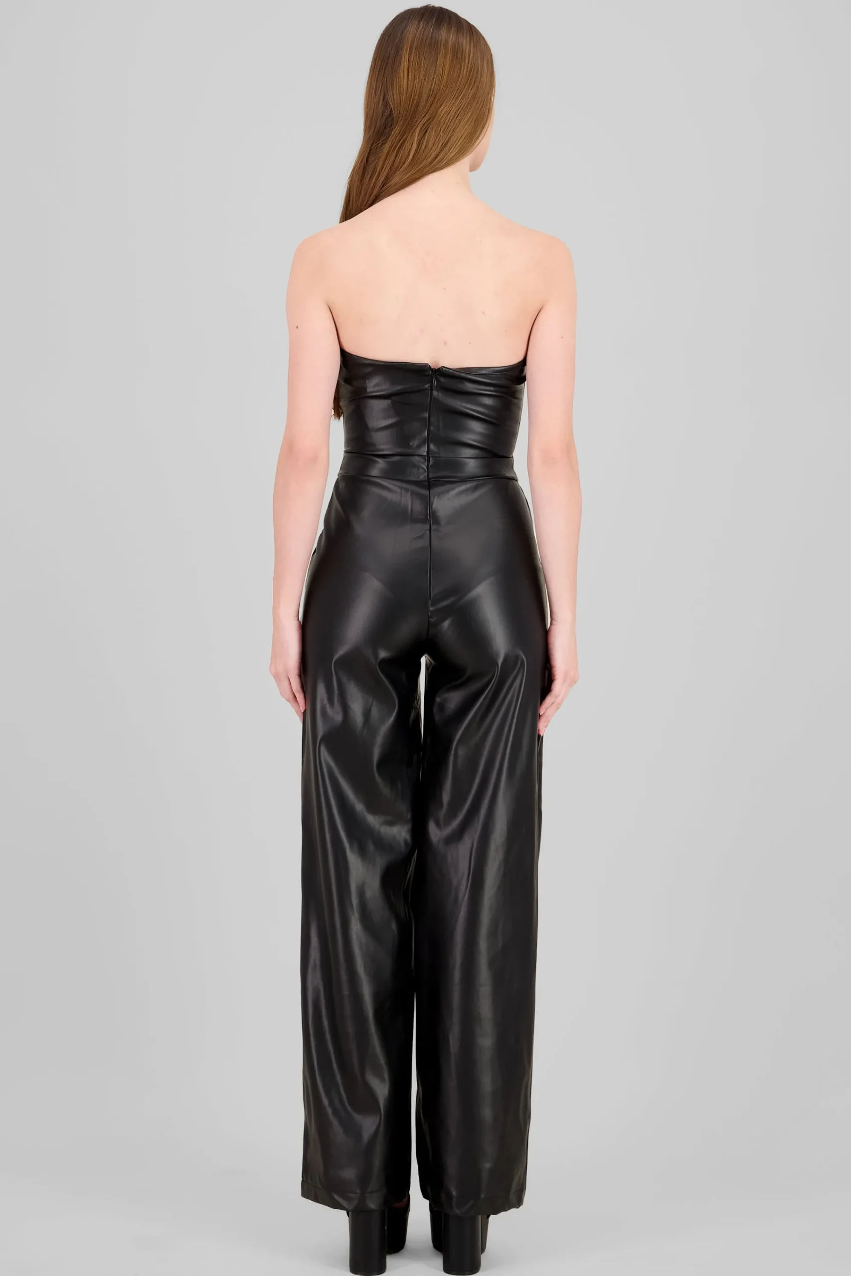 Shasa Lace-Up Faux Leather Jumpsuit