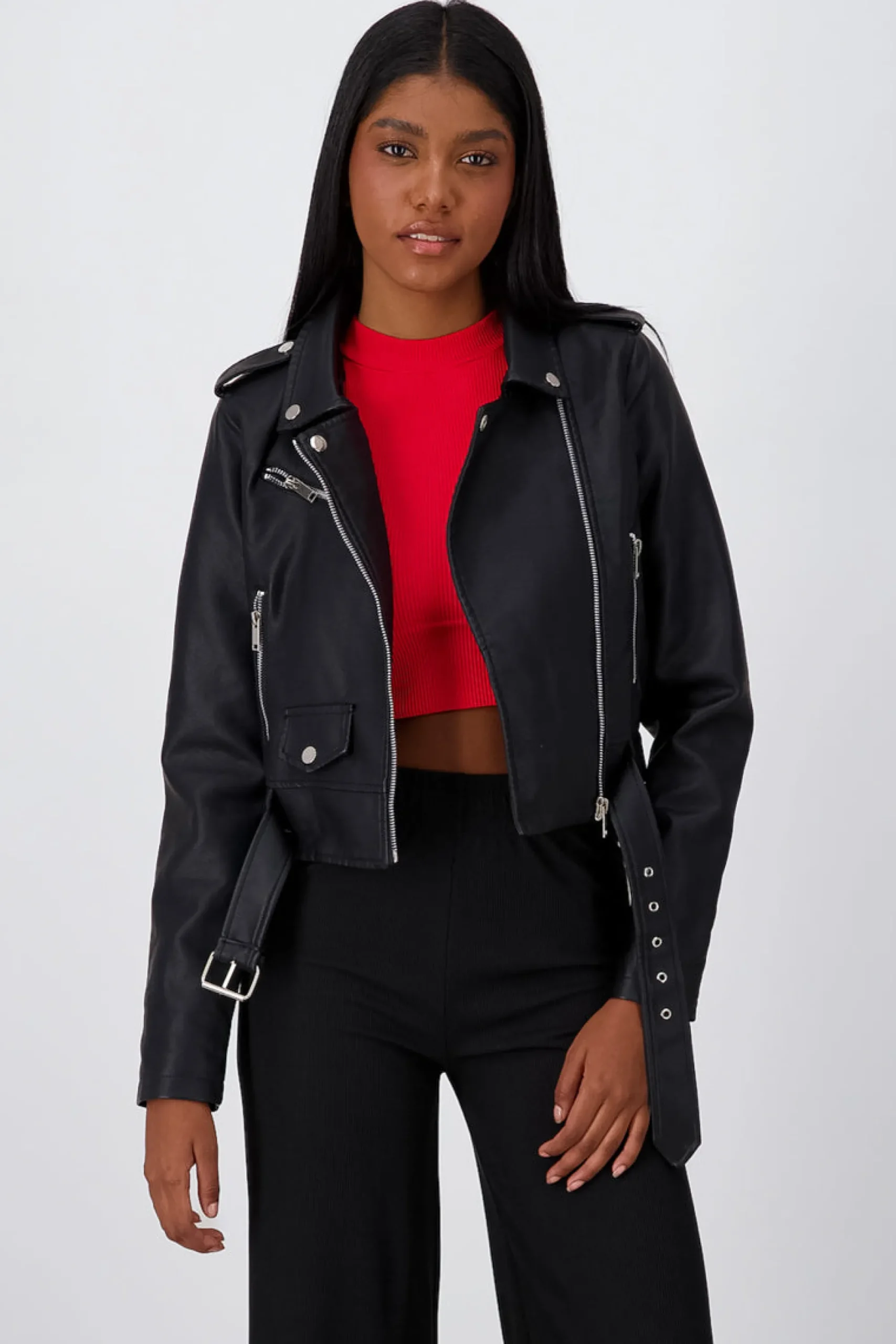 Shasa Leather effect moto jacket