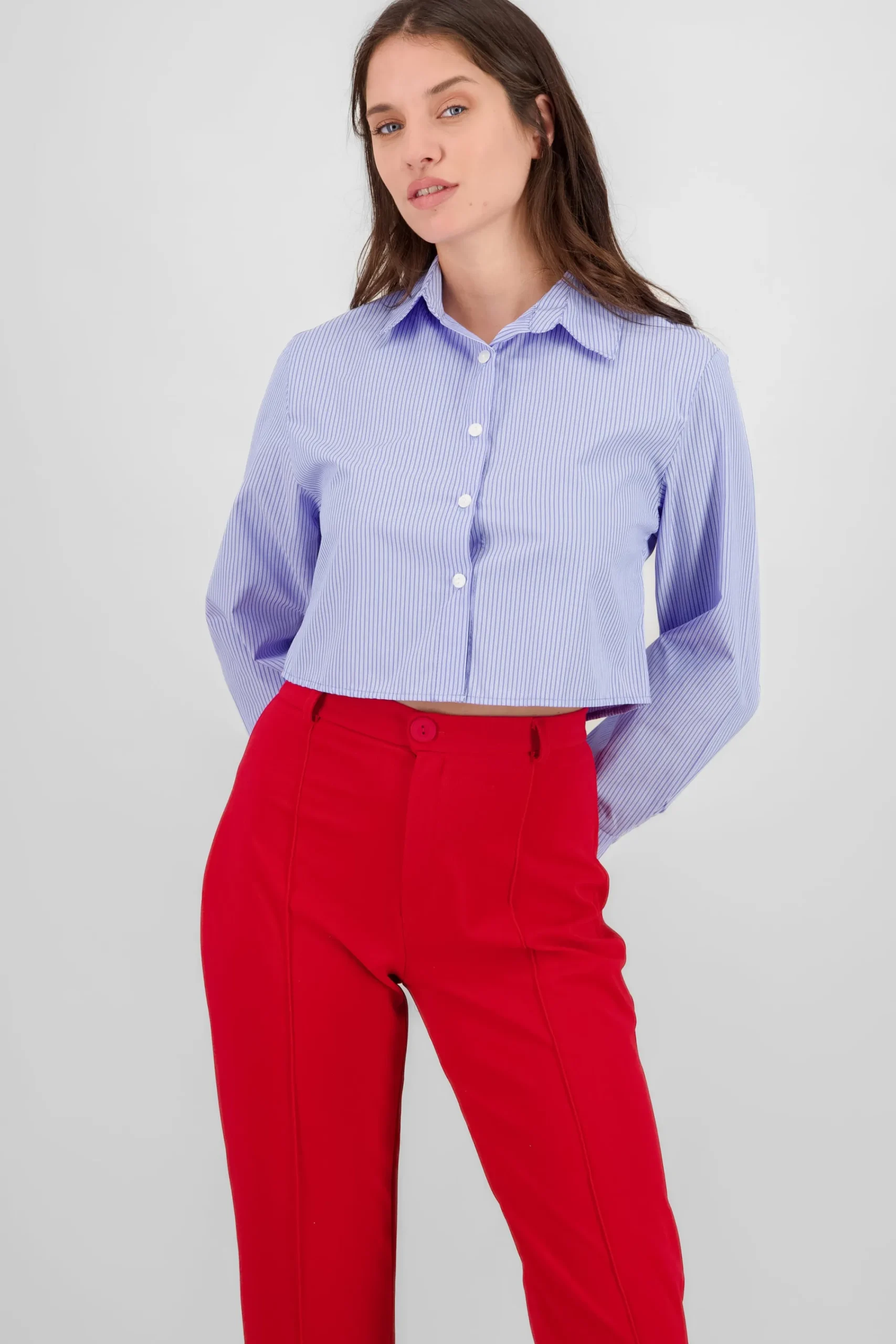 Shasa Long Sleeve Crop Striped Shirt