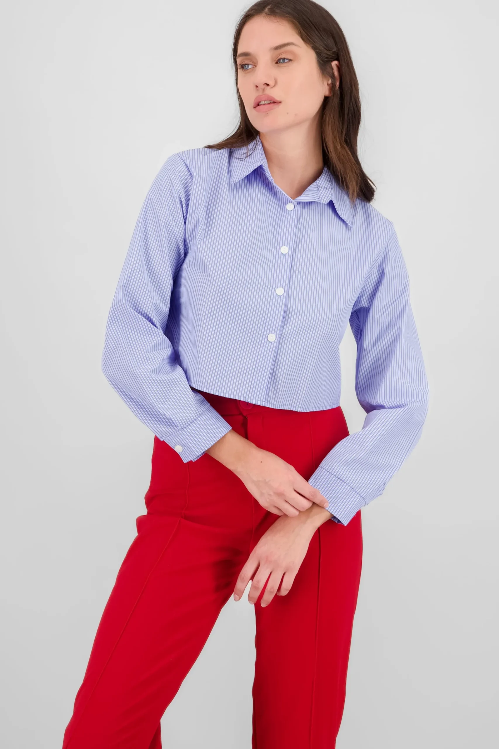 Shasa Long Sleeve Crop Striped Shirt