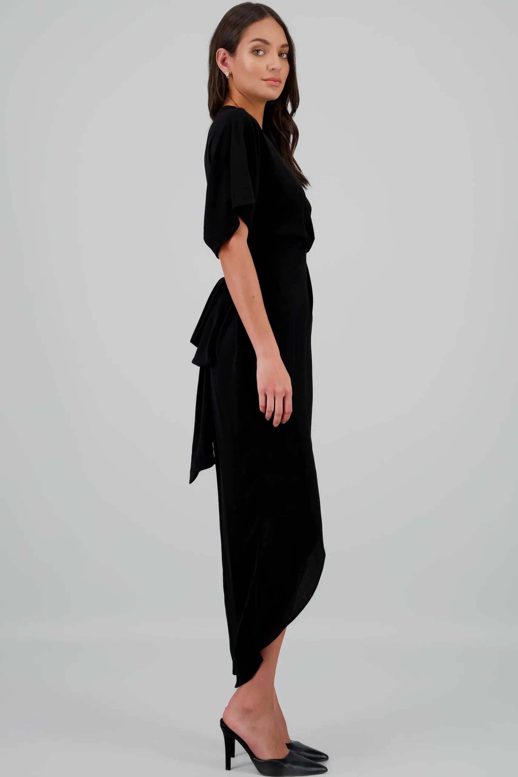 Shasa Long Sleeve Crossover Neckline Maxi Dress