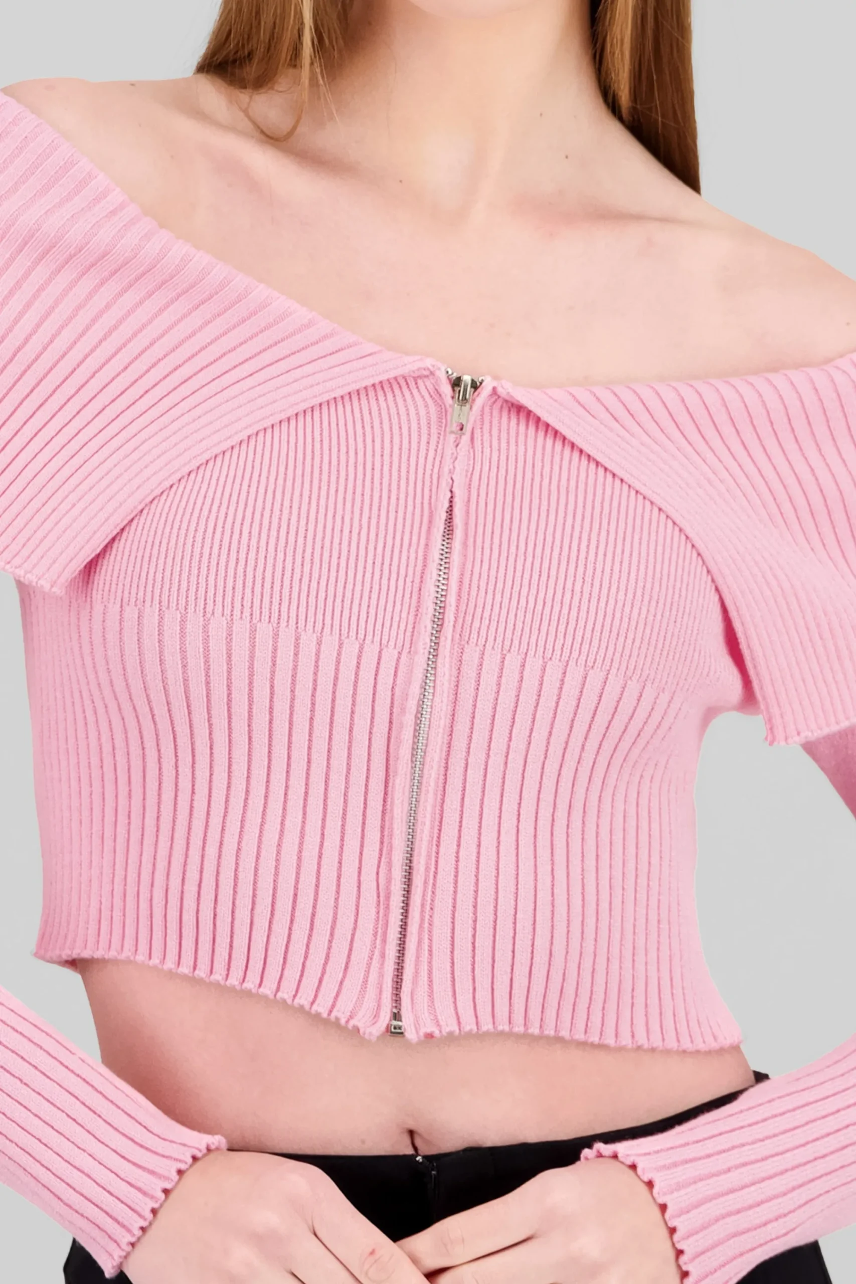 Shasa Long Sleeve Off The Shoulder Top With Closure