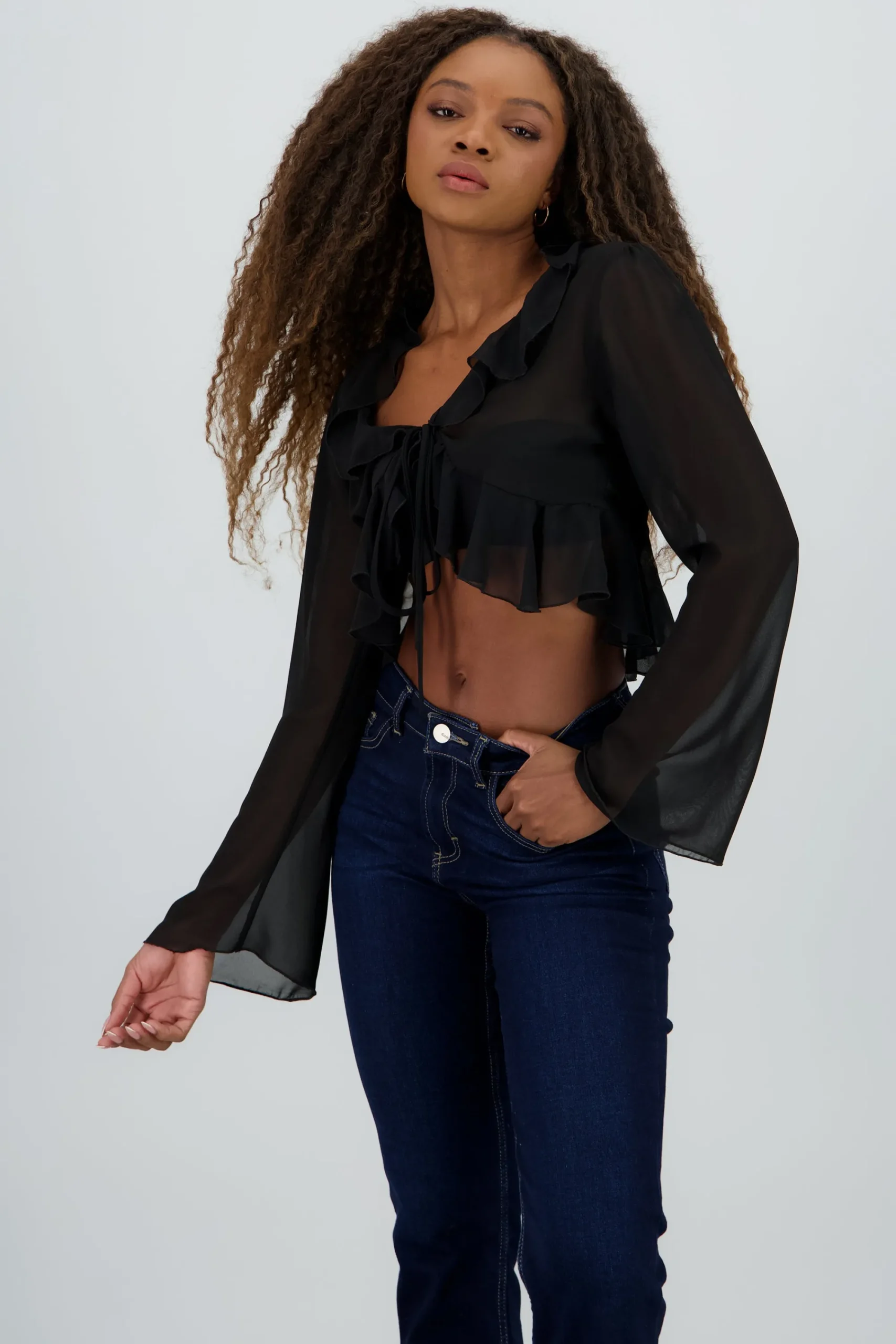 Shasa Long Sleeve Ruffle Blouse