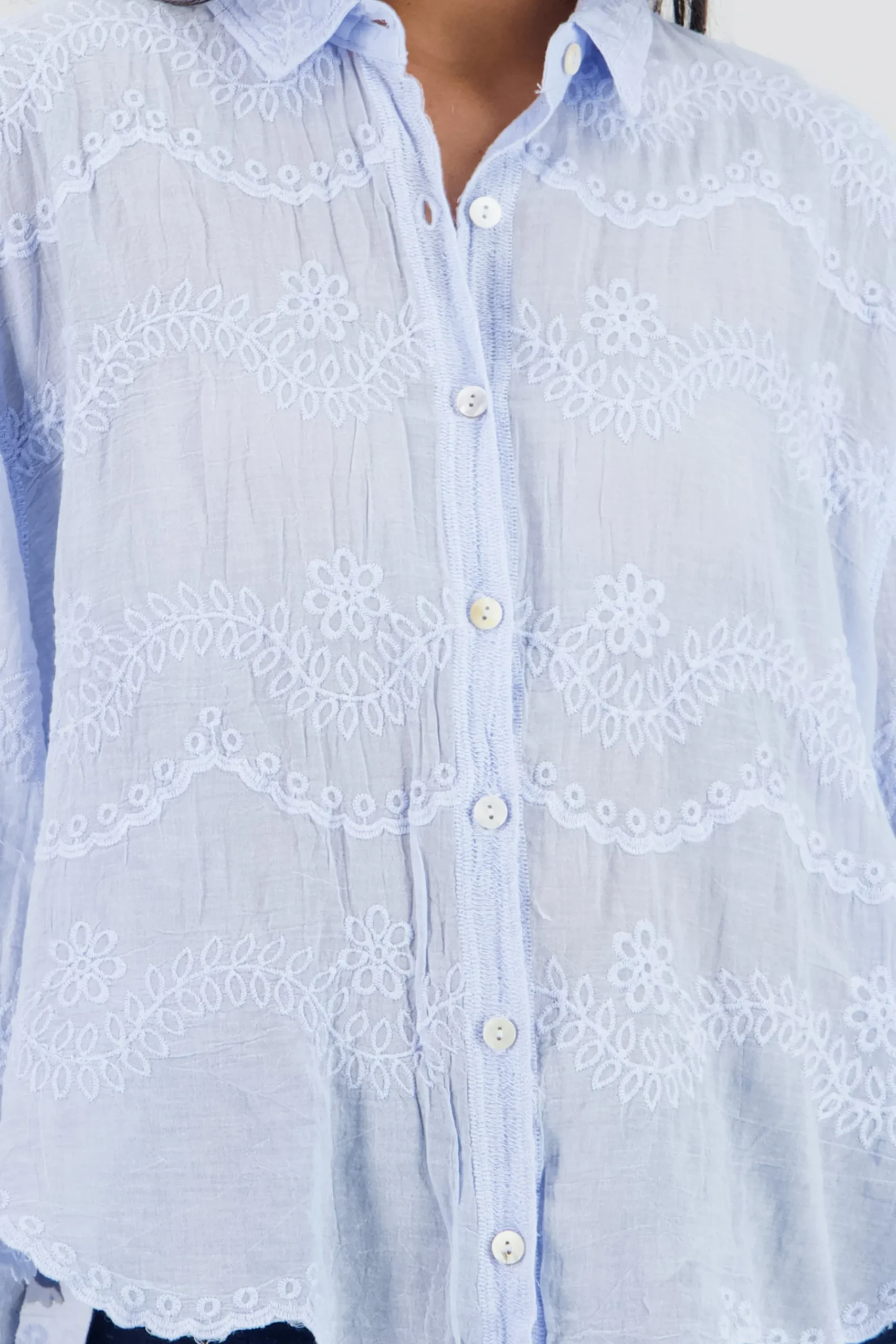 Shasa Long Sleeve Shirt with Embroidered Nec