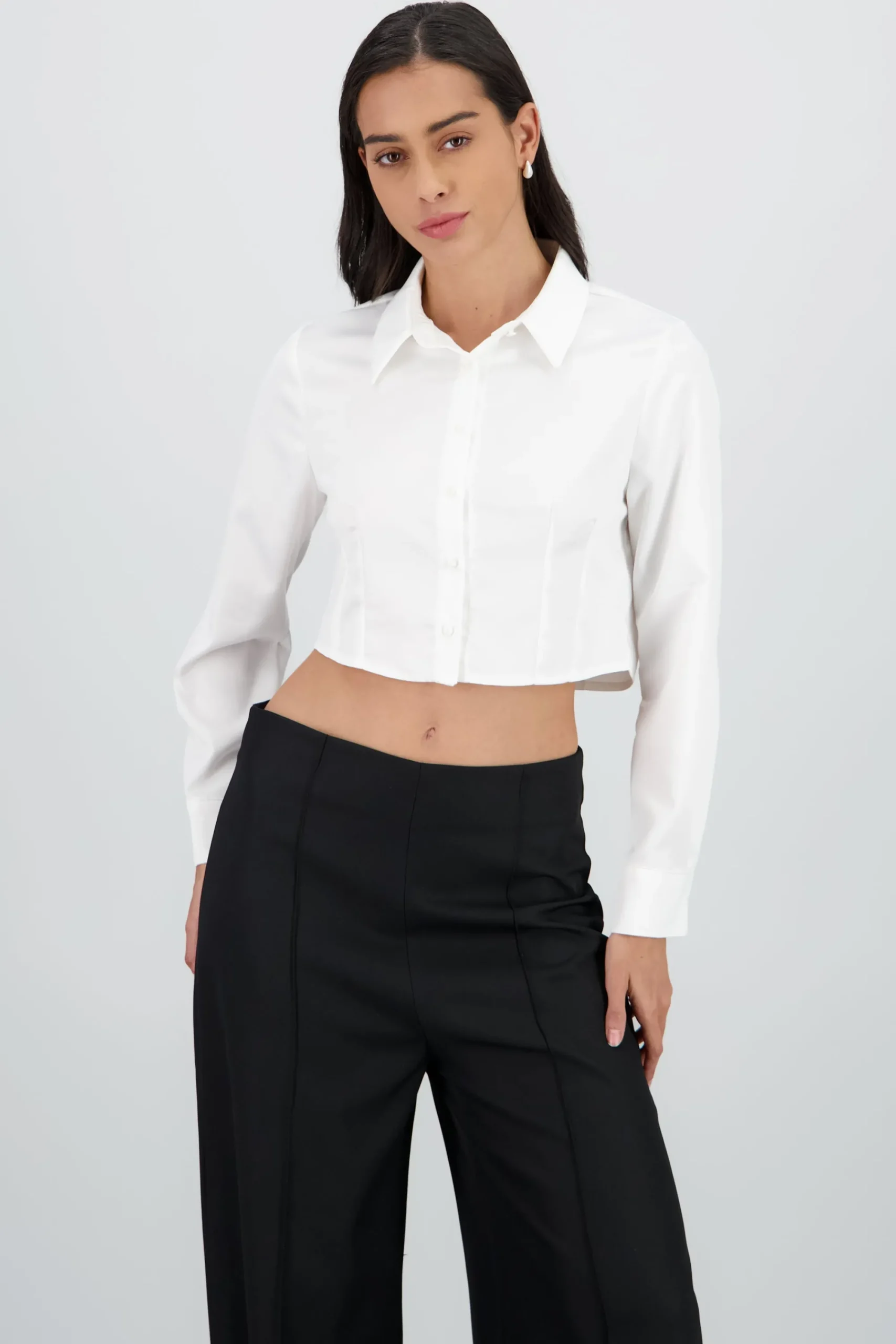 Shasa Long Sleeve Shirt with Pleat Collar Detail