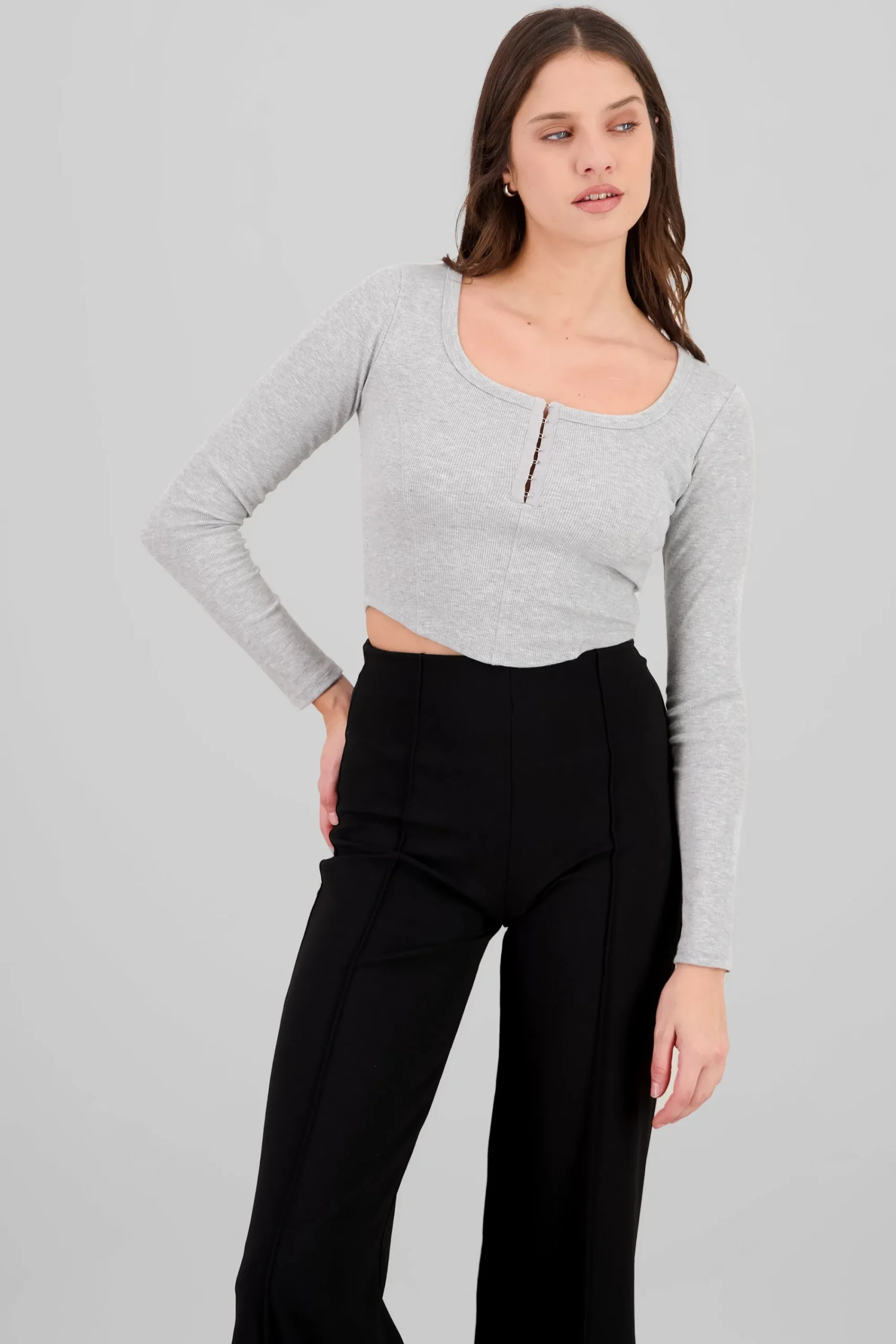 Shasa Long Sleeve Square Neckline Top
