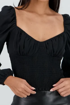 Shasa Long Sleeve Top with Smocked Detail