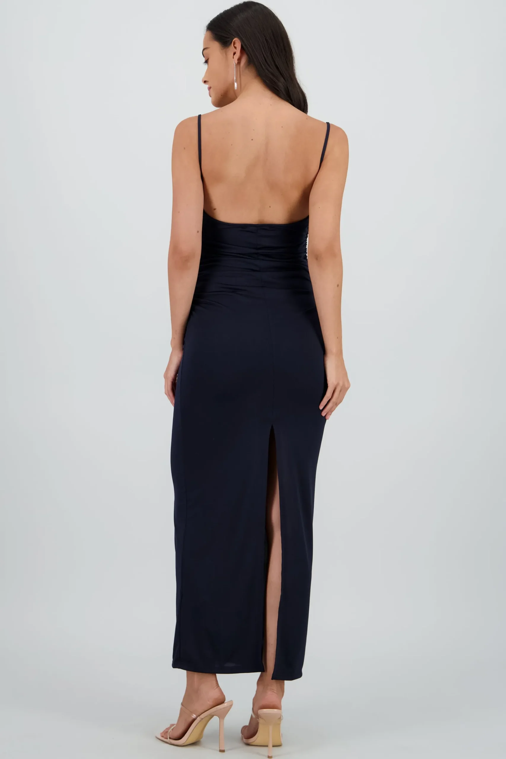 Shasa Mesh Draped Maxi Dress with Straps