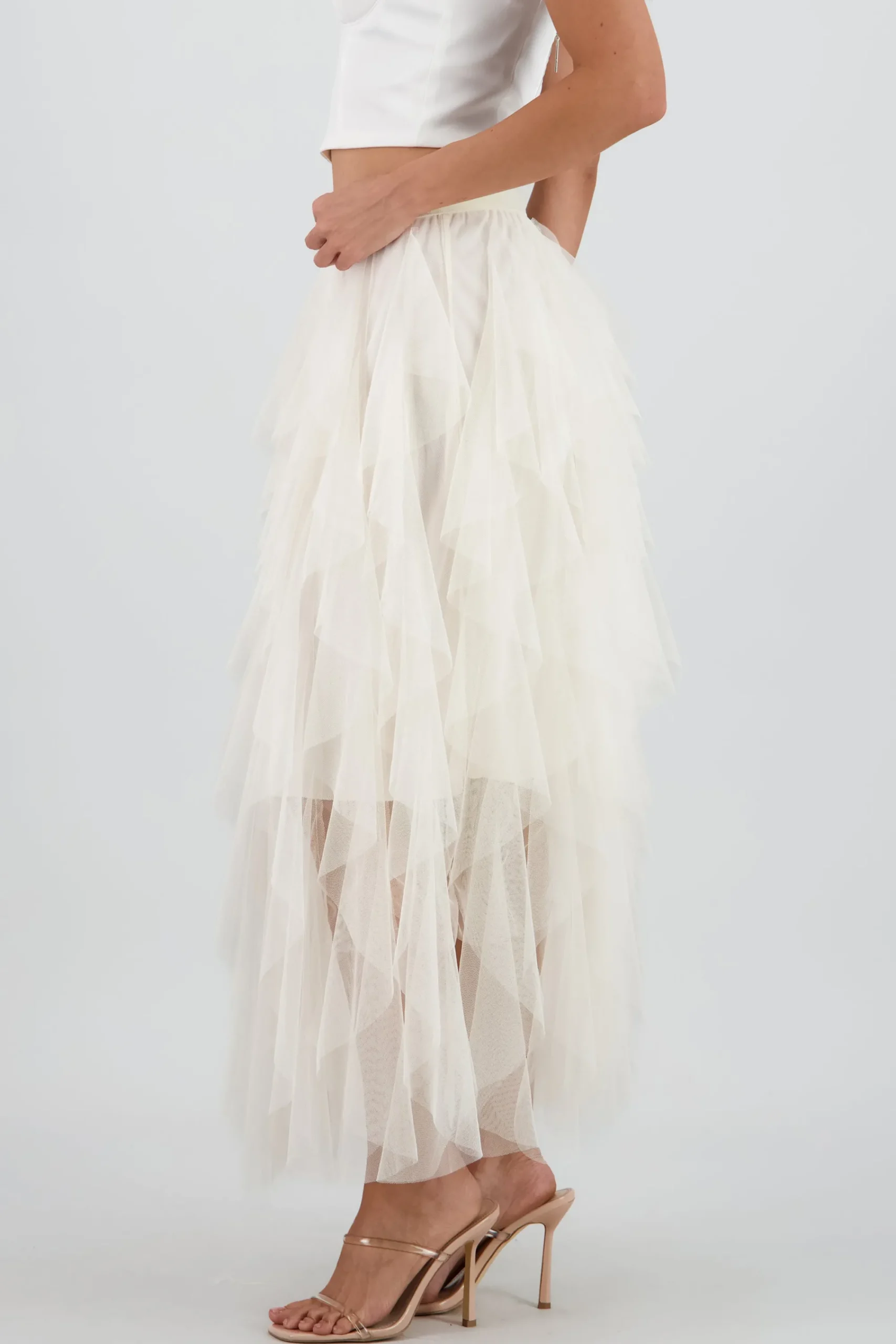 Shasa Mesh Layered Ruffled Skirt