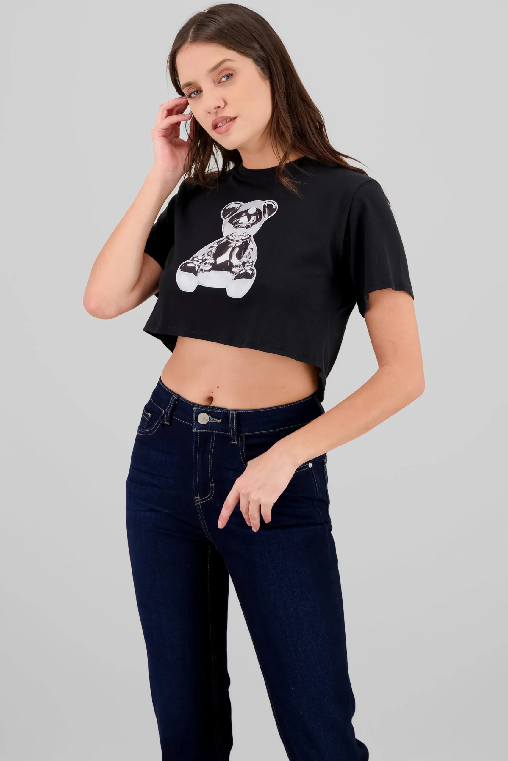 Shasa Metallic Bear Cropped T Shirt