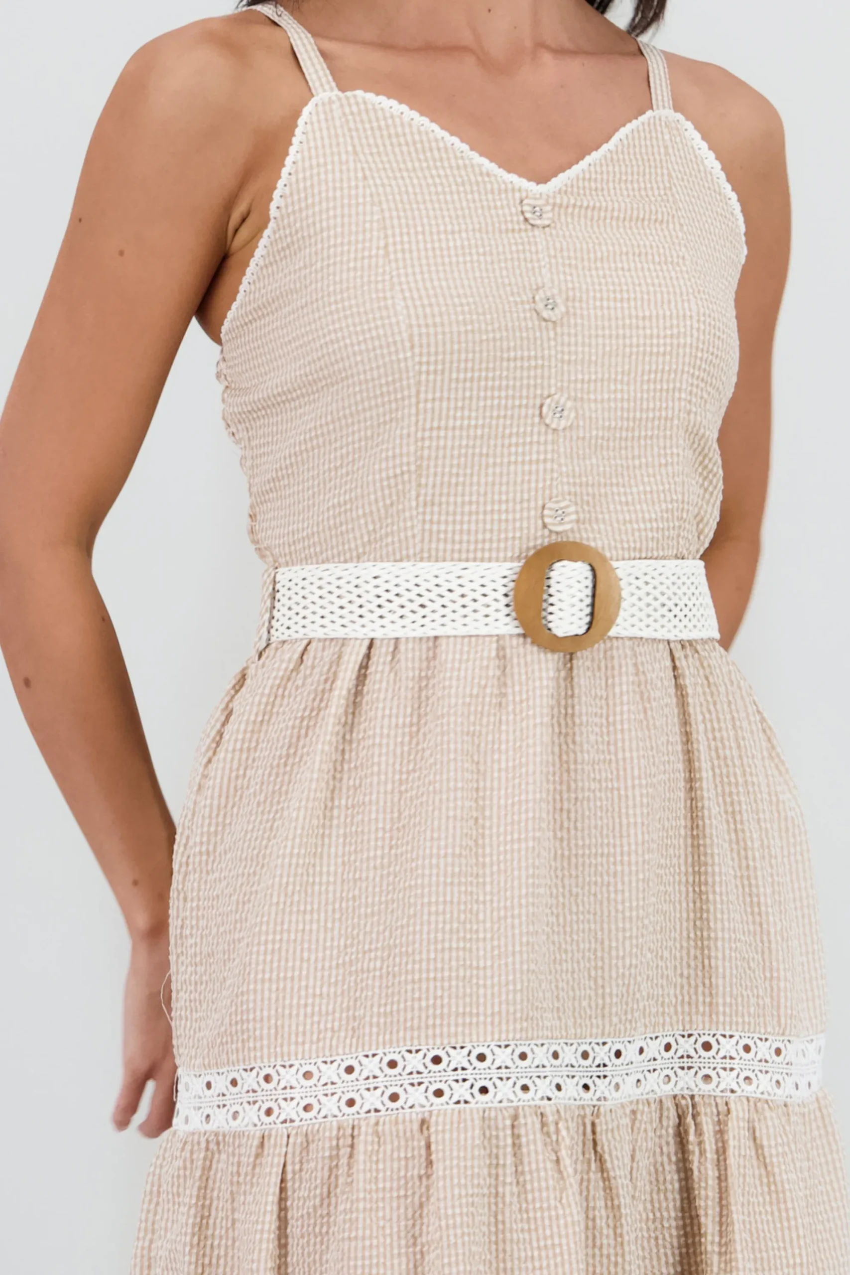 Shasa Midi Dress with Ruffles and Belt Detail