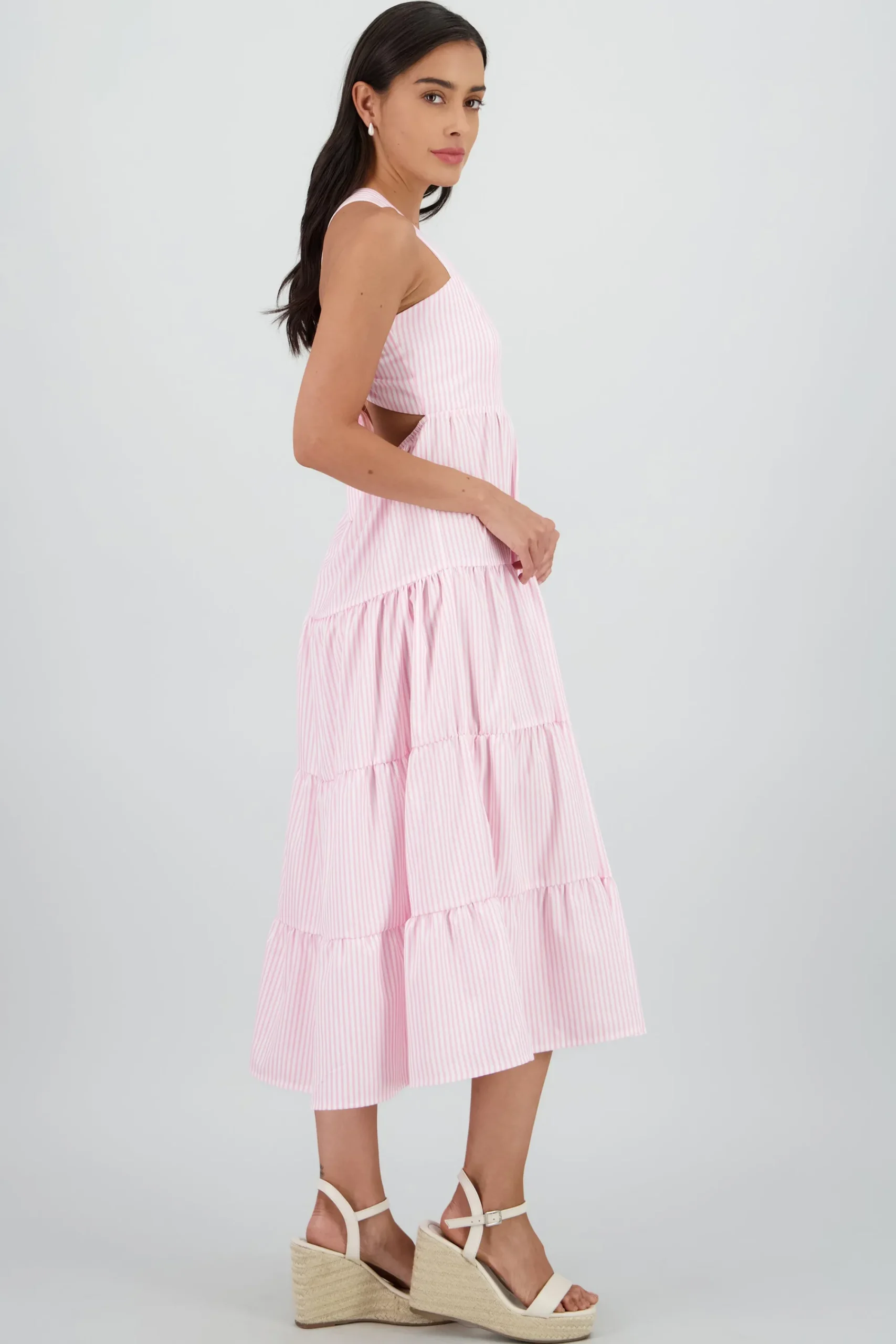Shasa Midi Dress with Wide Straps and Ruffles