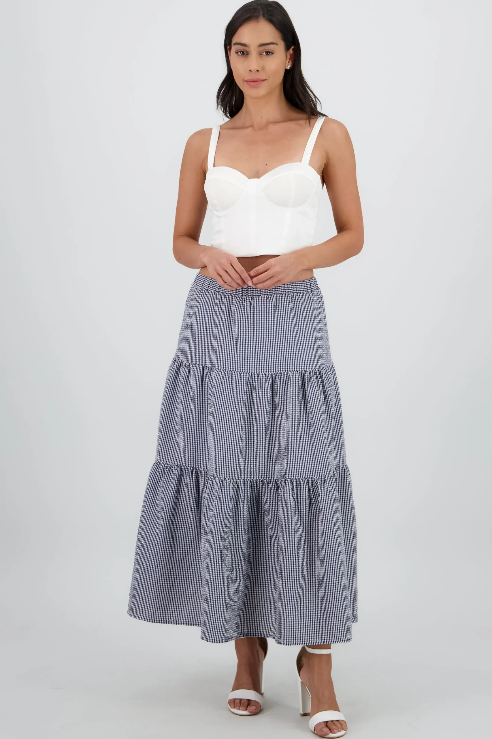 Shasa Midi Skirt with Elastic Waist and Ruffles