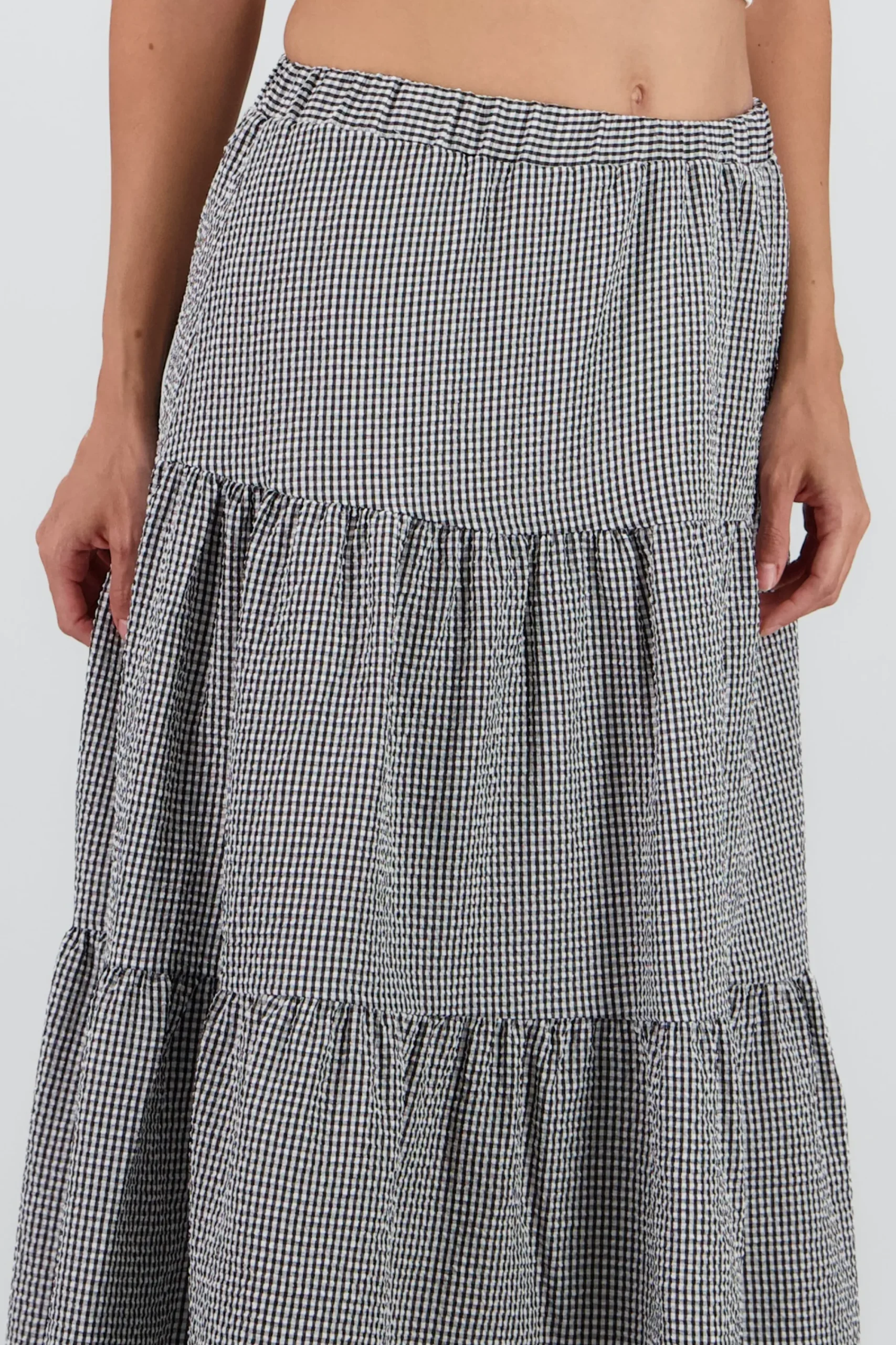 Shasa Midi Skirt with Elastic Waist and Ruffles
