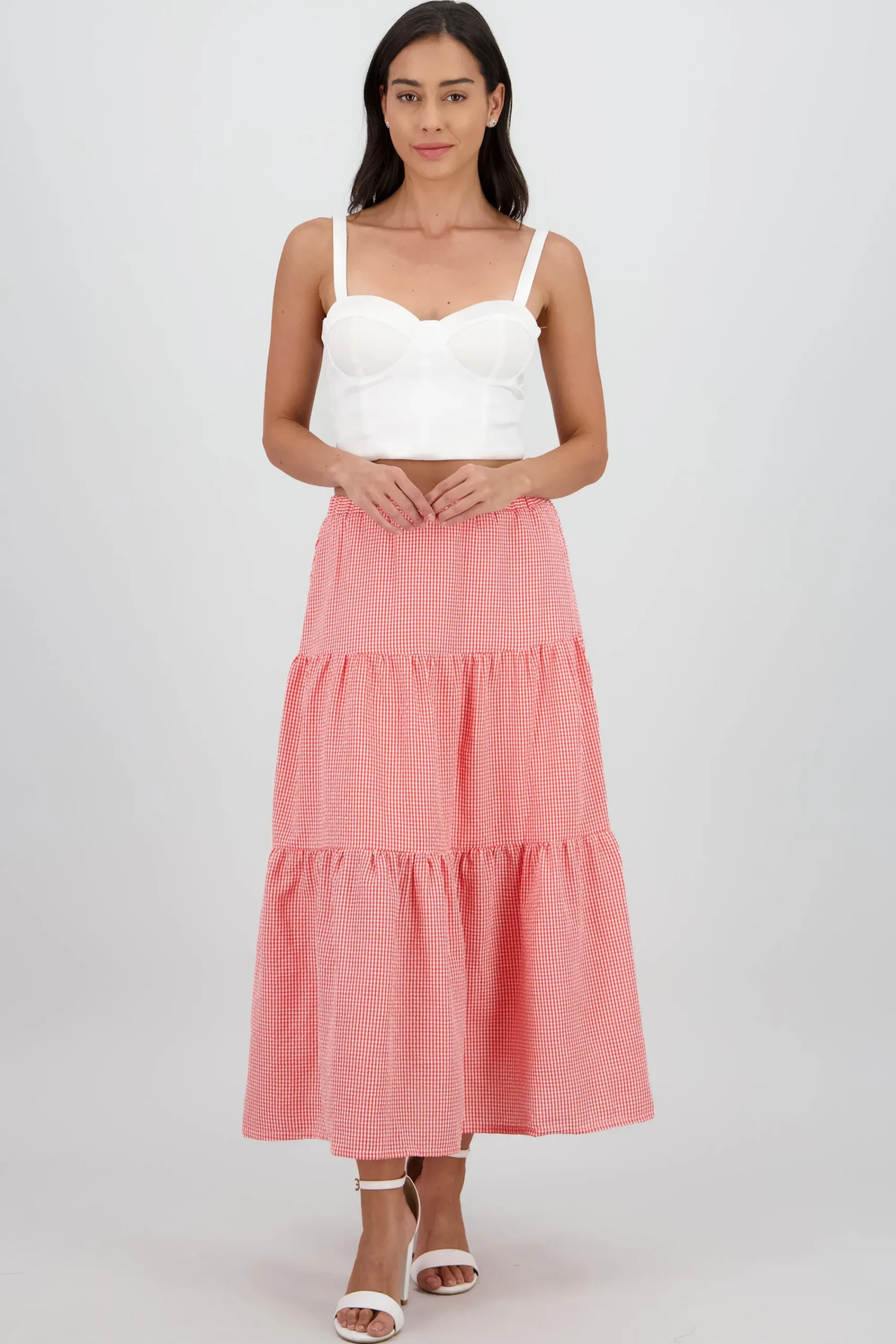 Shasa Midi Skirt with Elastic Waist and Ruffles