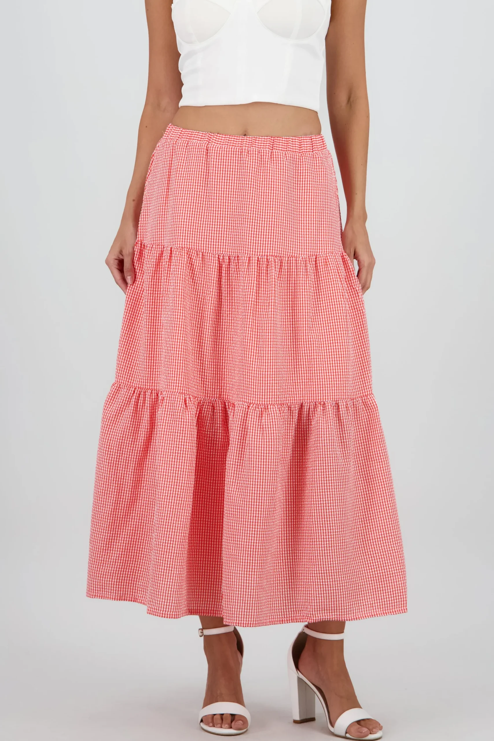 Shasa Midi Skirt with Elastic Waist and Ruffles