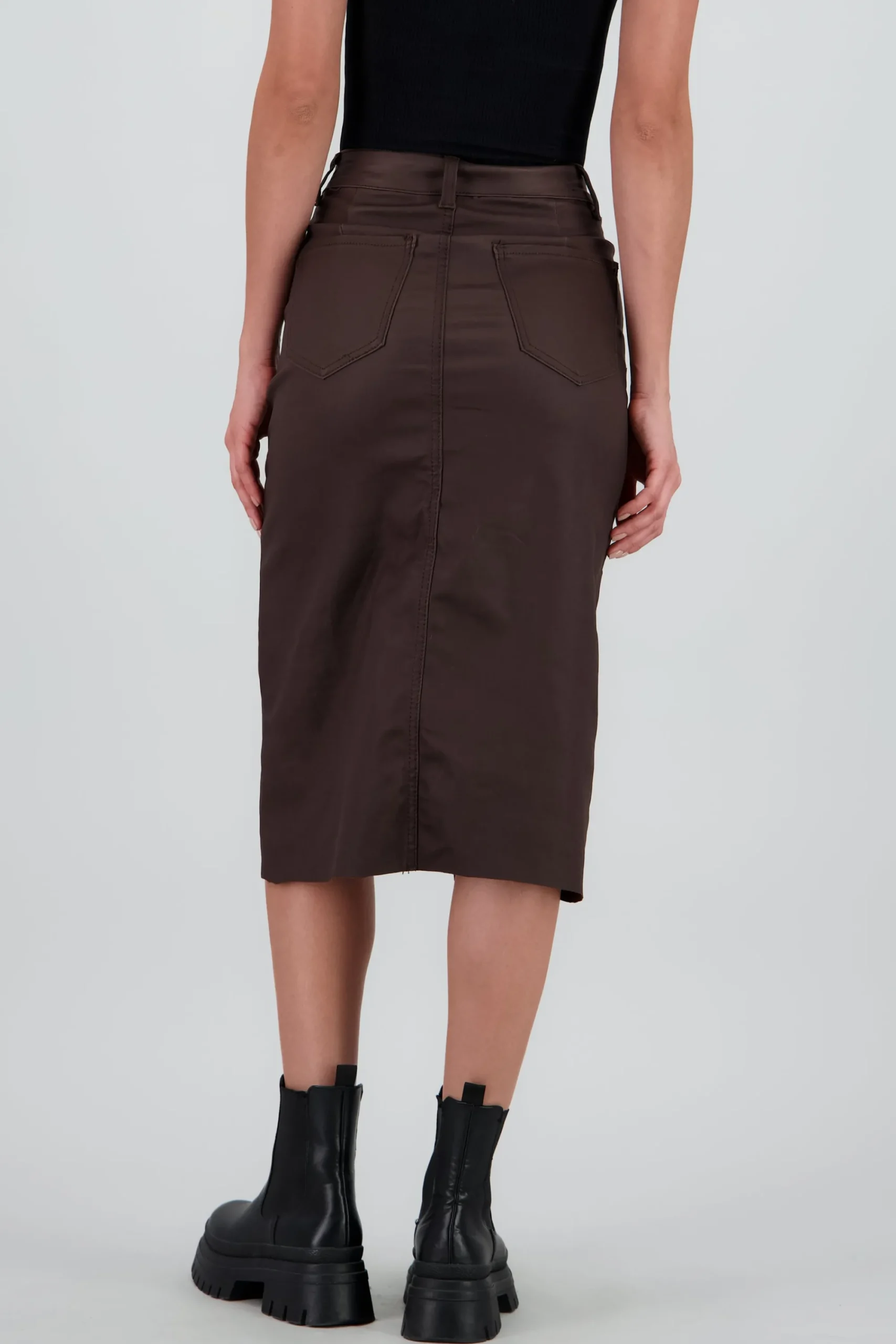Shasa Midi Skirt with Faux Leather Detail