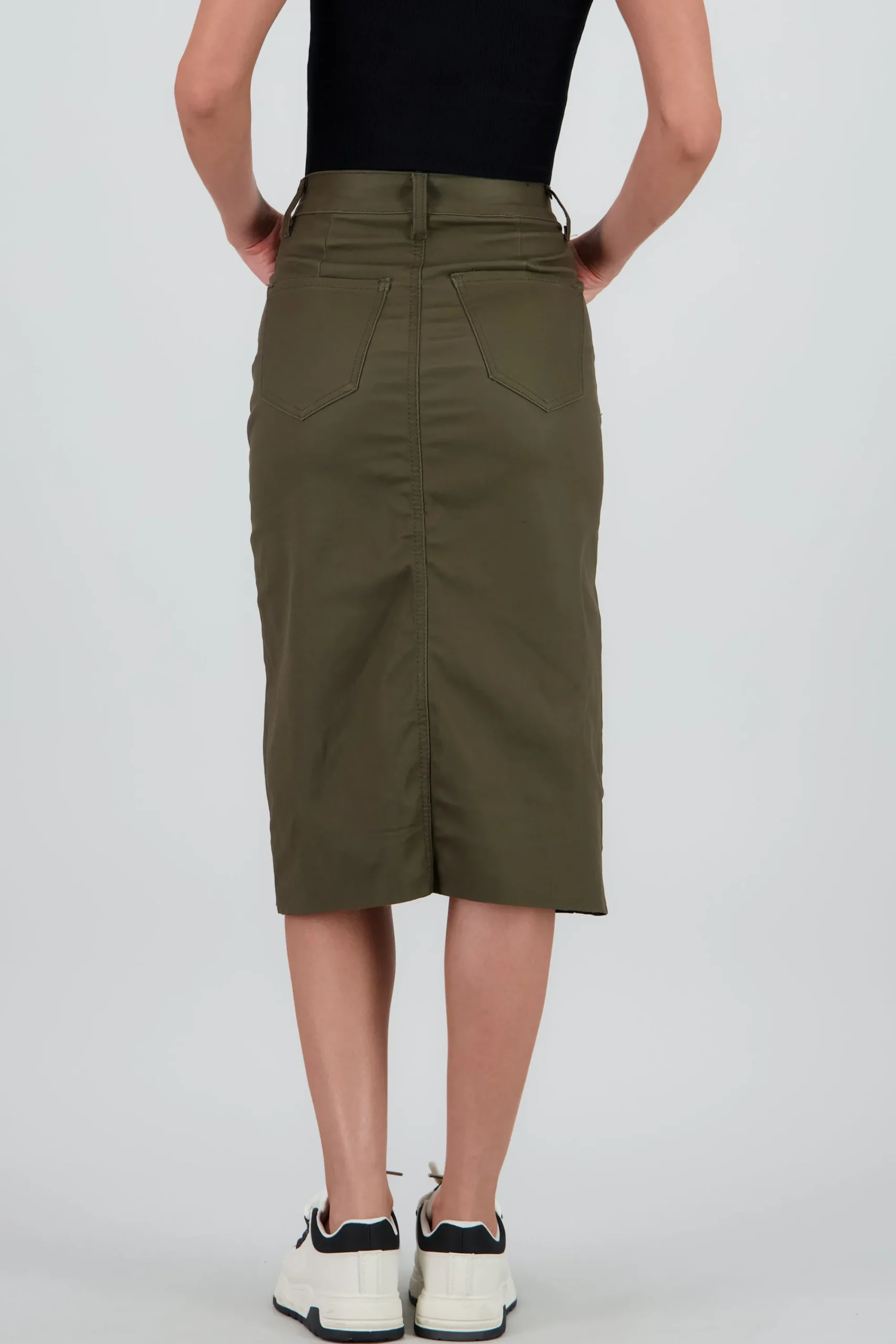 Shasa Midi Skirt with Faux Leather Detail