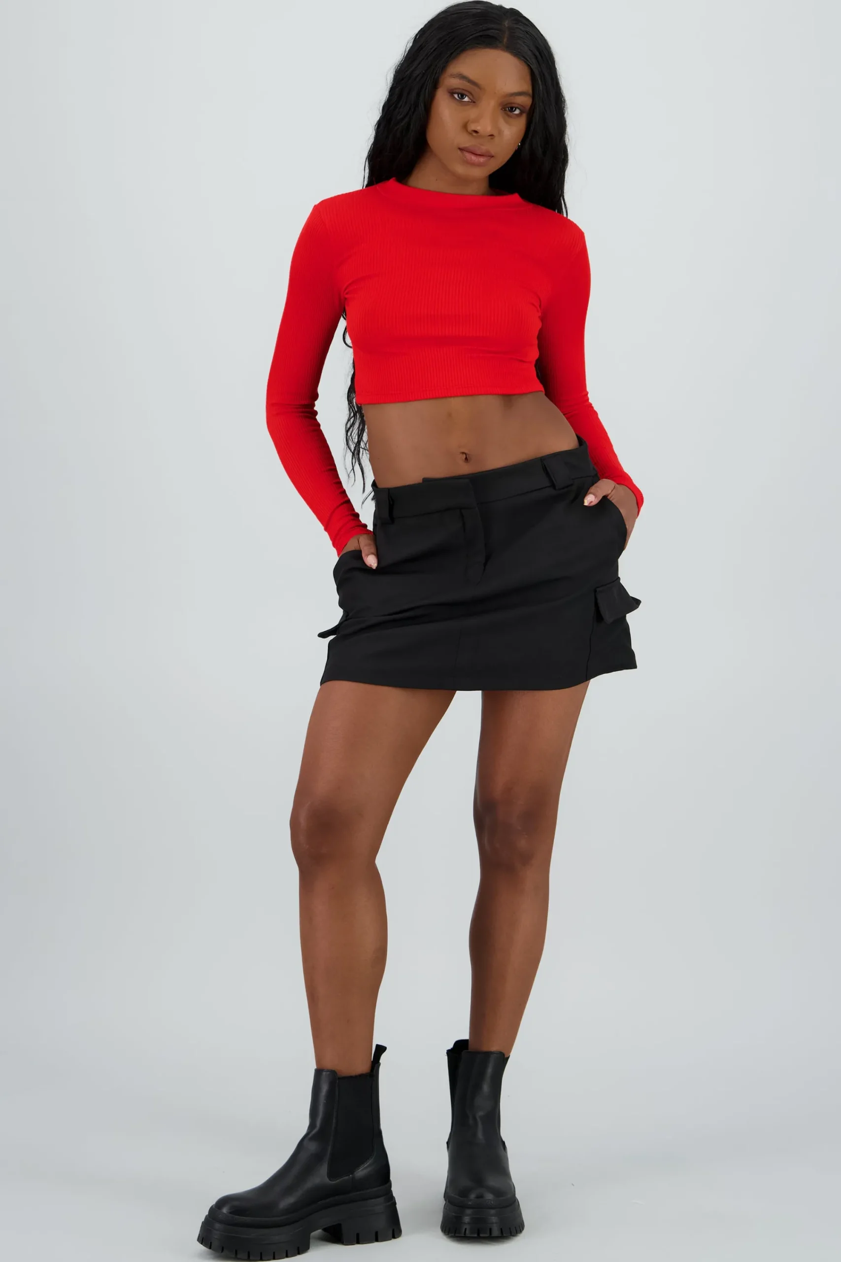 Shasa Mini Skirt with Waistband and Cargo Pockets