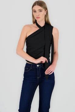Shasa Neck Detail Asymmetrical Top