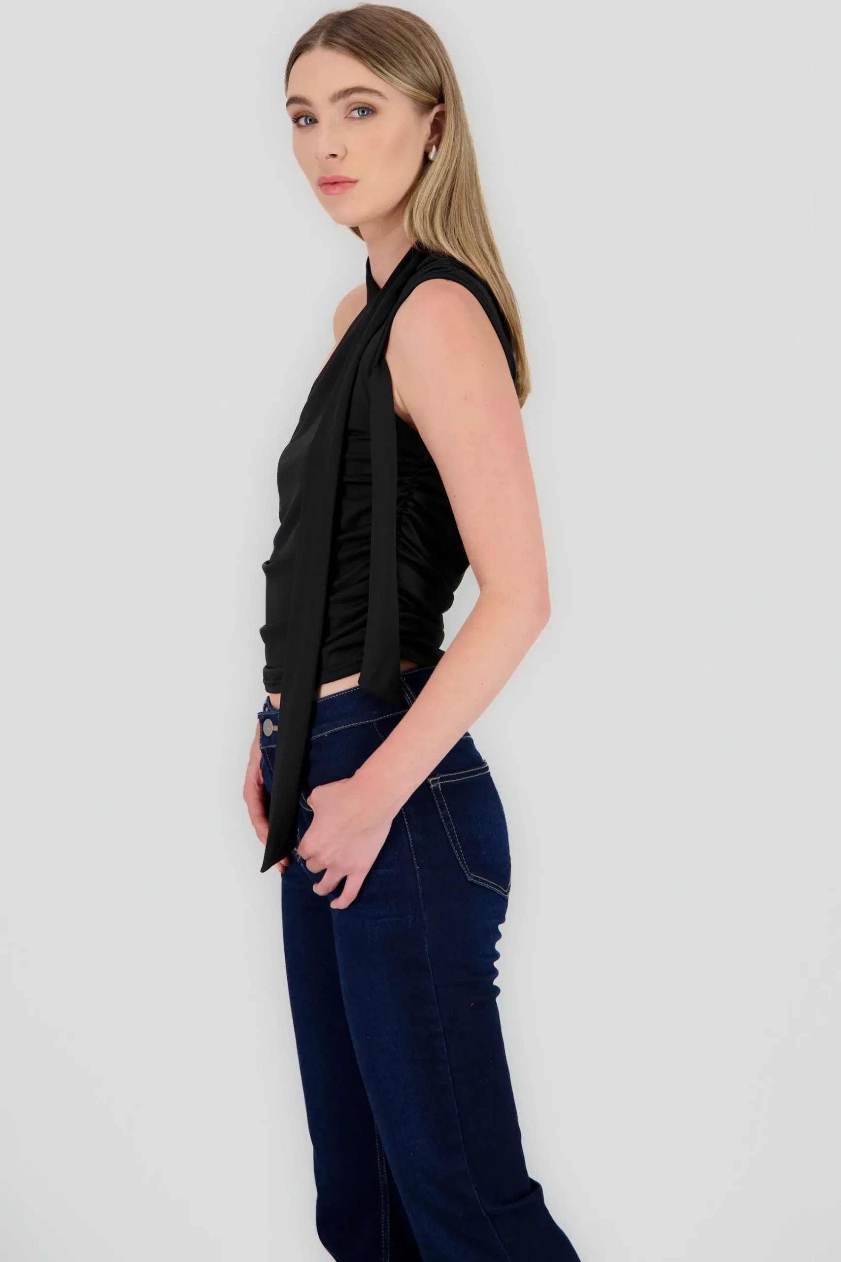 Shasa Neck Detail Asymmetrical Top